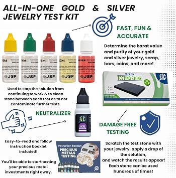 Gold Silver Jewelry Tester Appraisal Kit 10K 14K 18K 22K 24K Test Precious Metals 999 925 Scrap