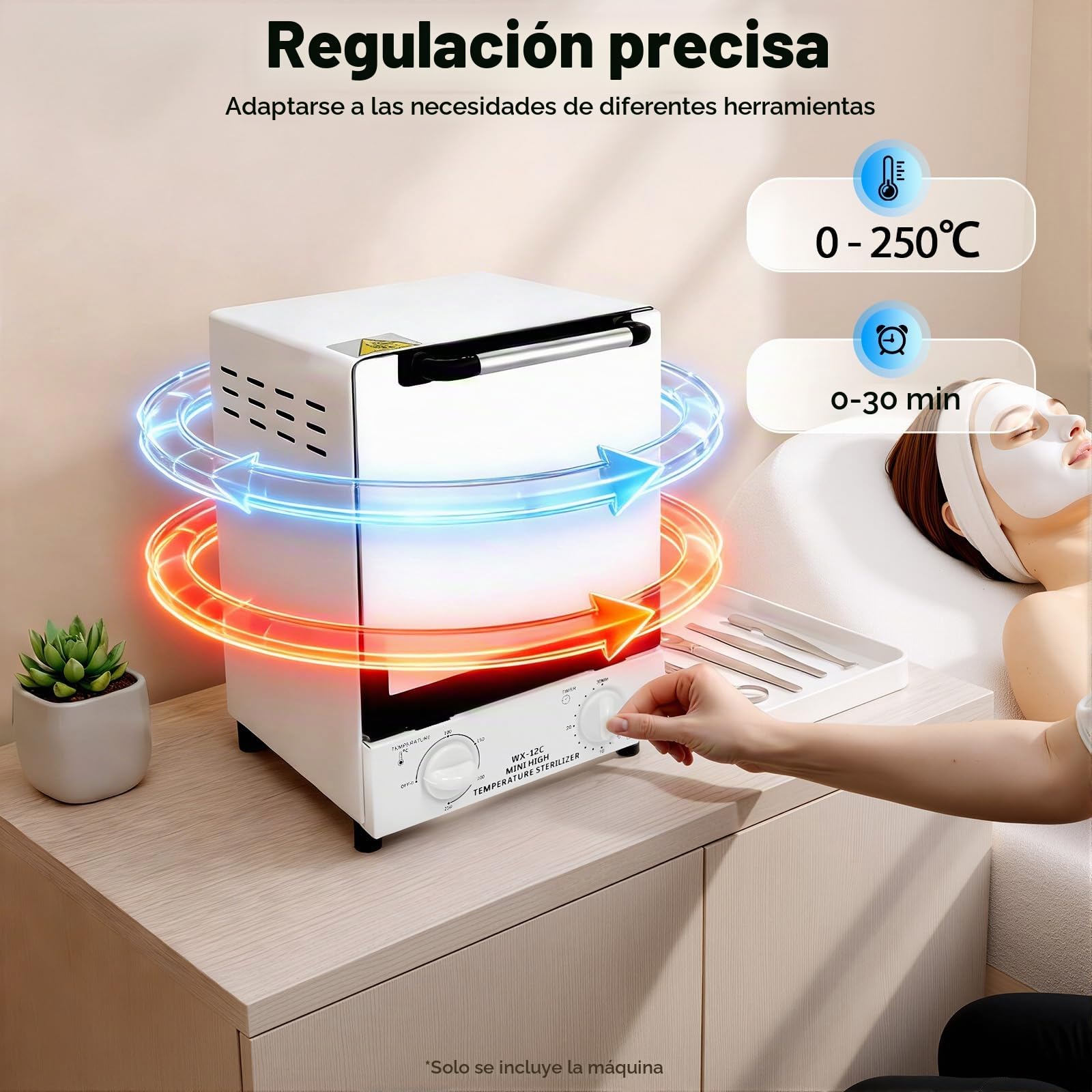Esterilizador de alta temperatura de 1000 W, esterilizador de aire caliente de 12 L, caja de desinfección por infrarrojos a 250 °C con temporizador, esterilizador de calor seco con bandeja para