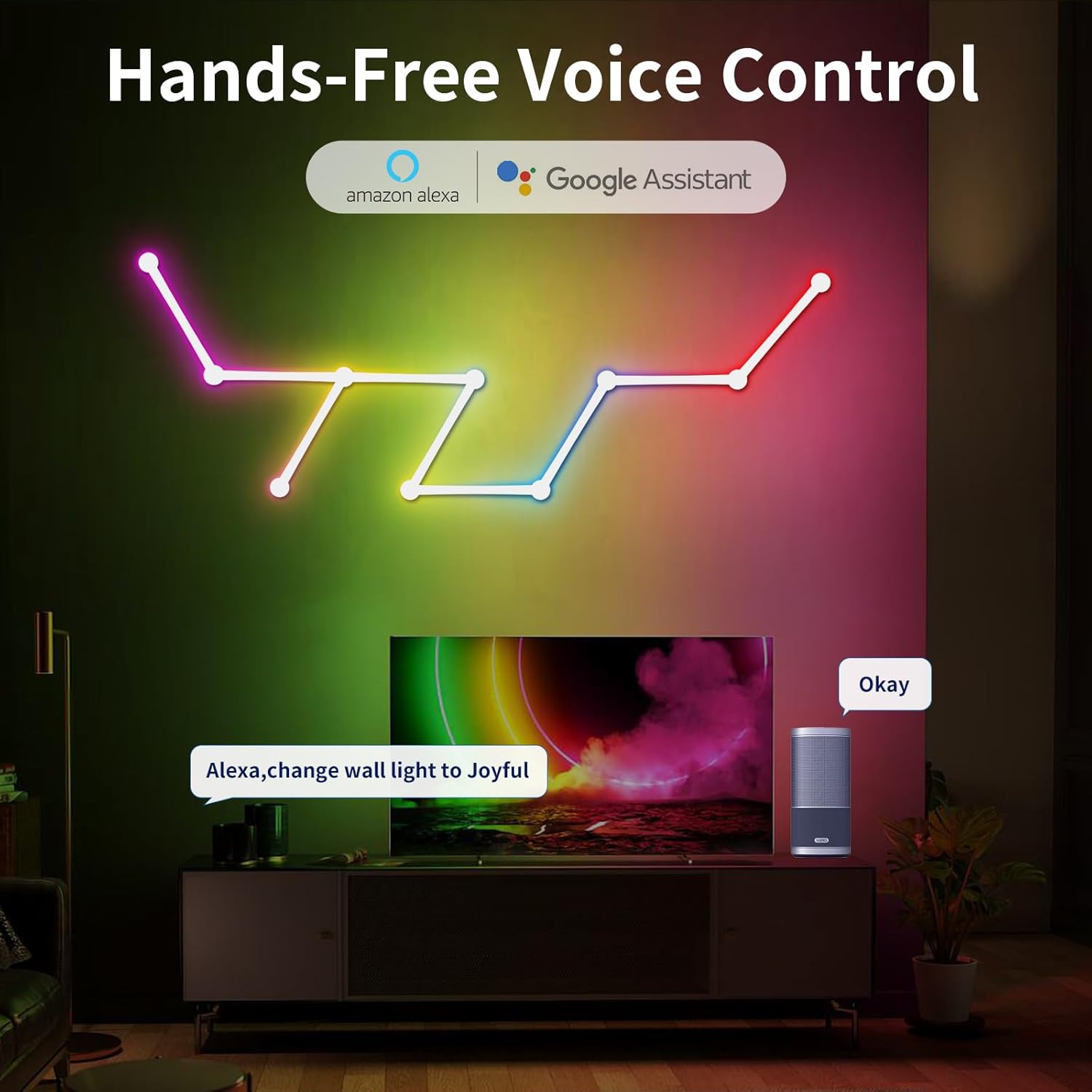 Smart WiFi LED Wall Lights, 16M+ Color Dimmable Gaming Light Works with Alexa and Google Assistant, Music Sync, DIY and Timer Feature, RGB Light Bars for Gaming Room, Bedroom (9 Pcs,White)