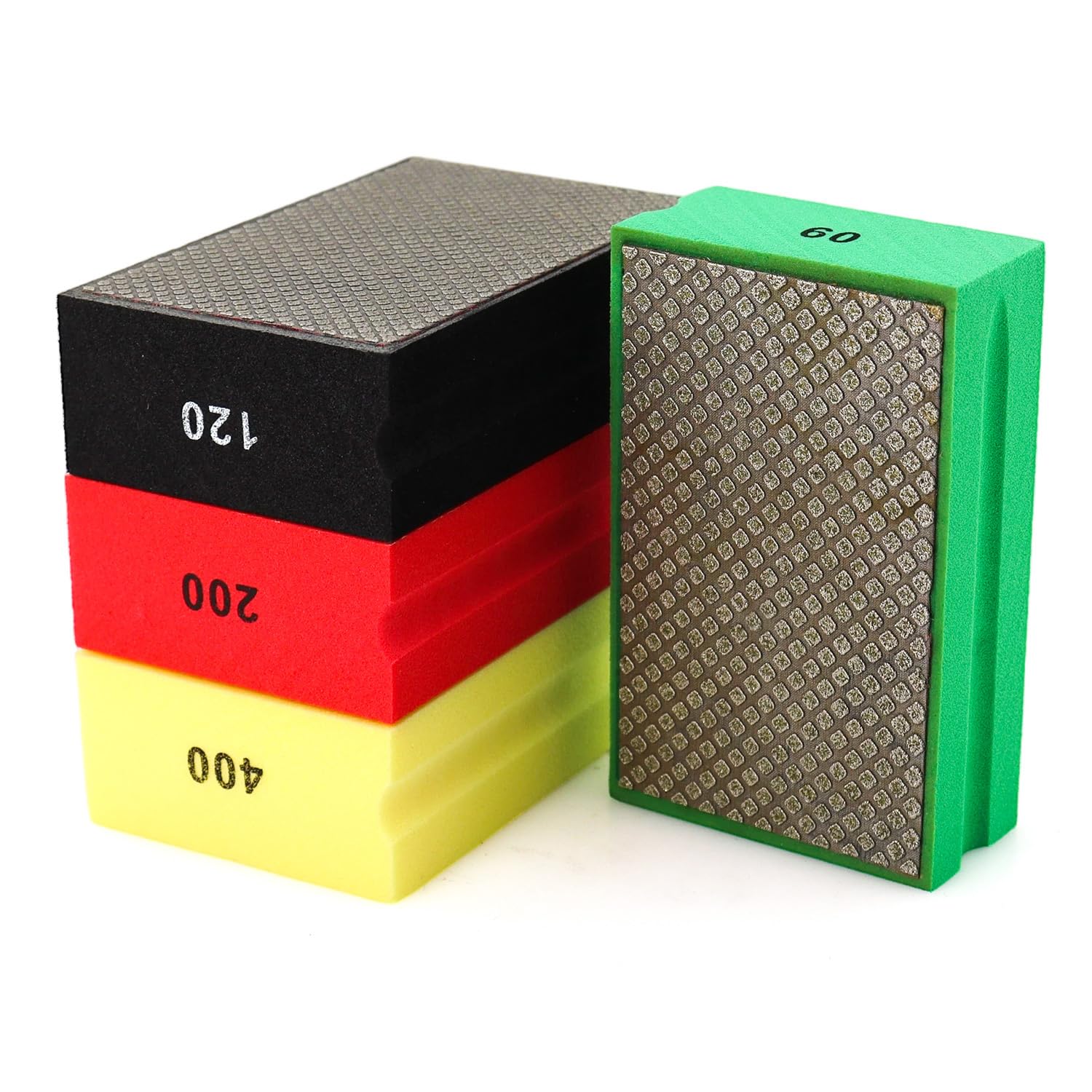 4pcs Diamond Hand Polishing Pads Grit 60/120/200/400 Foam Sanding Block for Ceramic Tile Glass Grinding,Sanding Blocks Polishing