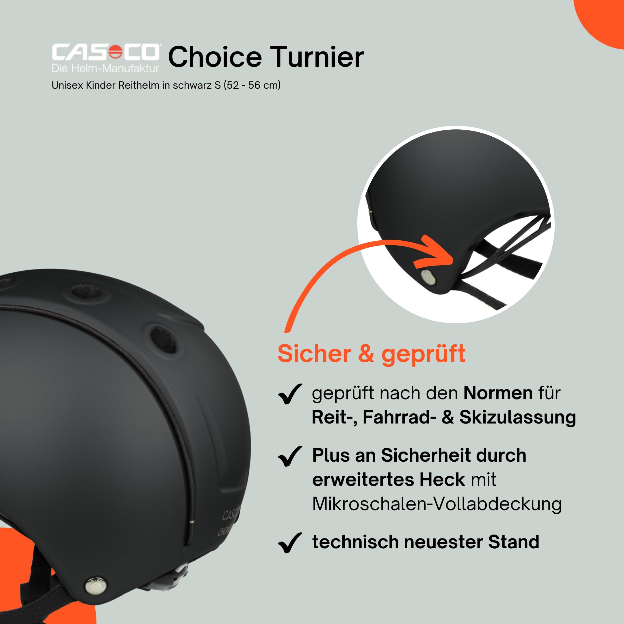 Casco - Kinder Reithelm Choice Turnier inkl. Schutzbeutel RL24 Edition – Reitkappe Mädchen & Jungen – ergonomischer Helm zum Reiten, Fahrrad- & Skifahren – Schwarz – S (52-56cm)