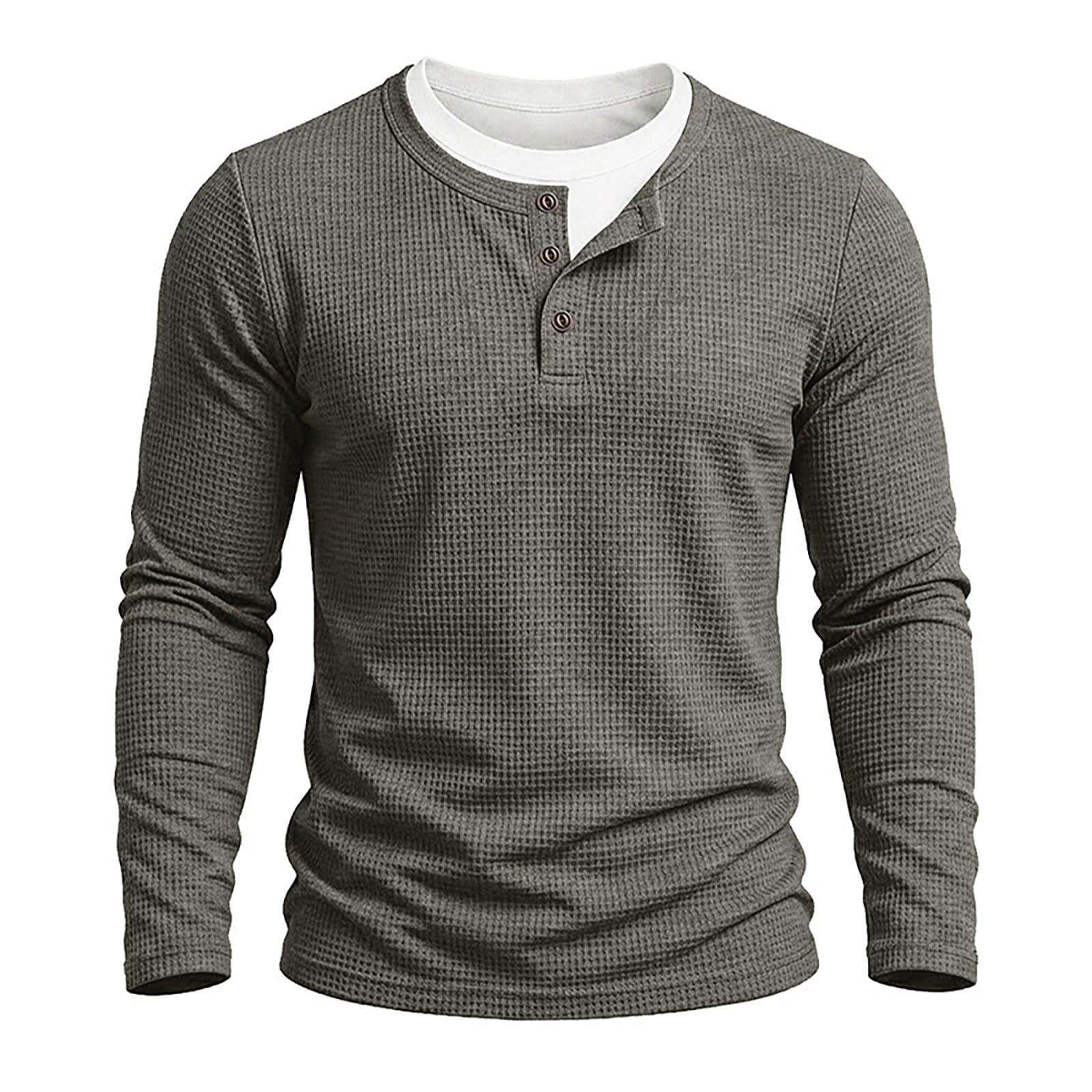 T-Shirt à Manches Longues Homme en Tissu gaufré col Rond avec Panneau boutonné, Tissu Respirant Doux Polyvalent pour Automne et mi-Saison