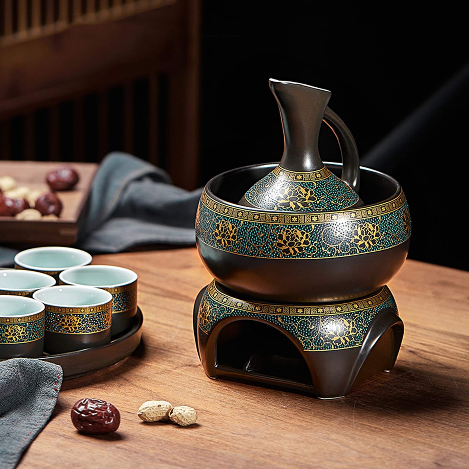 Tasse à saké Traditionnelle, Verres à vin en céramique, Ensemble de 6 Tasses à saké en céramique, Facile à Utiliser, Convient aux Amateurs de Culture, Artisanat Traditionnel (sans