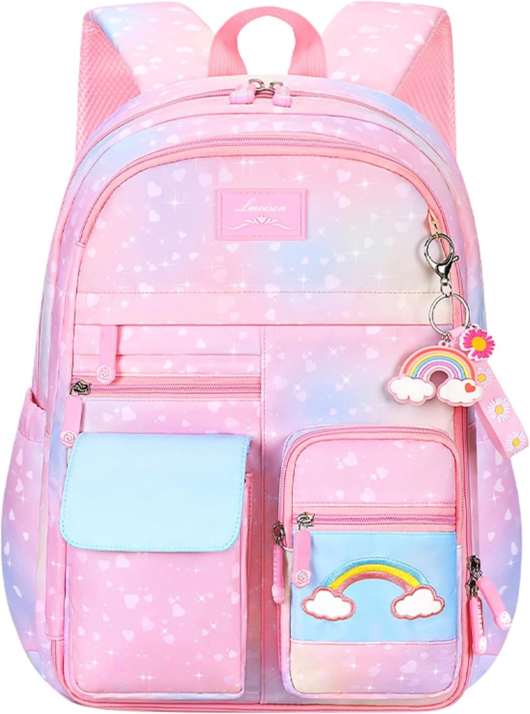 Lmeison Backpack for Girls Cute Rainbow Back Pack School Backpacks for Kids Kawaii Bookbag for Elementary School Middle School, Pink