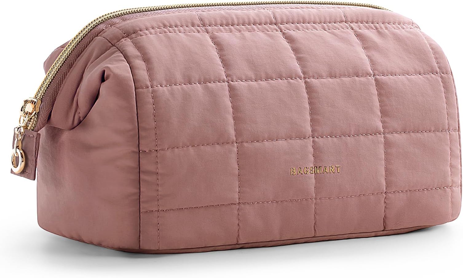 Makeup Bag Travel Toiletry Bag, Puffy Padded Make Up Bags for Women Makeup Organizer Case, Wide-open Pouch Purse Travel Essentials Toiletries Accessories Brushes, Dark Pink