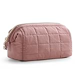 BAGSMART Makeup Bag Travel Toiletry Bag, Puffy Padded Make Up Bags for Women Makeup Organizer Case, Wide-open Pouch Purse Travel Essentials Toiletries Accessories Brushes, Dark Pink