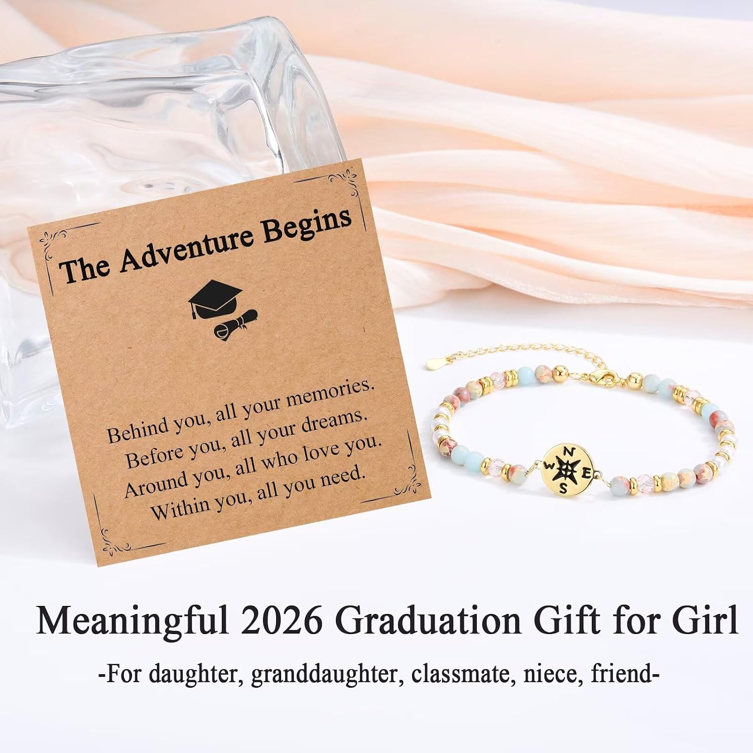 2026 Graduation Gifts for Girls Compass Grad Bracelet Primary Middle High College School Graduate Jewelry for Women