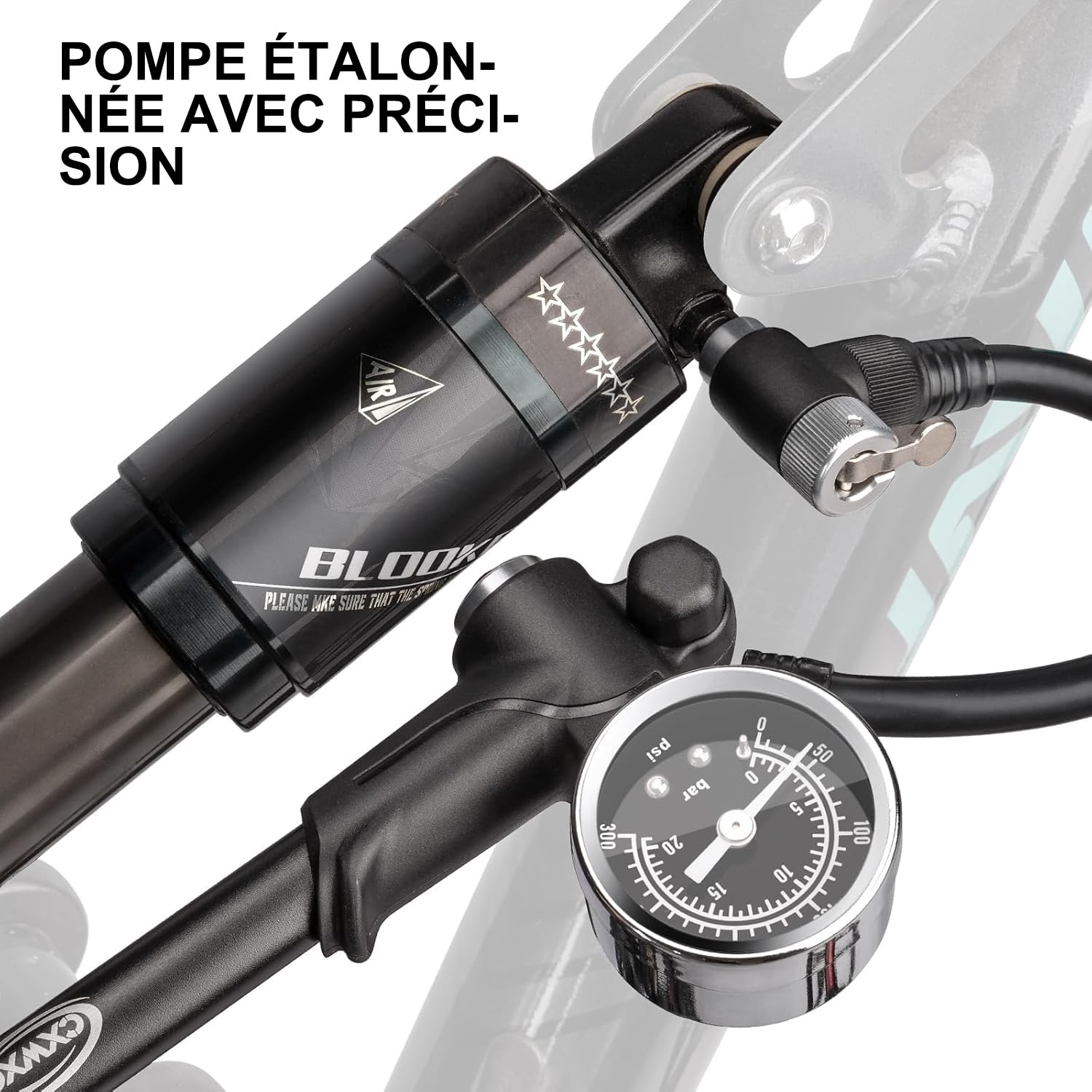 CXWXC Pompe d'amortisseur Haute Pression, Fourche à Suspension et Suspension arrière, Serrure à Levier sur buse sans Perte d'air Argenté