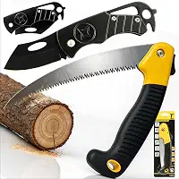 Kit Profissional Serrote Dobrável + Canivete Inox – Lâmina Afiada, Trava e Empunhadura Ergonômica – Ferramentas EDC Portáteis d Bolso para Camping, Jardinagem, Churrasco, Trilha, Pesca e Emergência