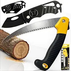 Kit Profissional Serrote Dobrável + Canivete Inox – Lâmina Afiada, Trava e Empunhadura Ergonômica – Ferramentas EDC Portáteis d Bolso para Camping, Jardinagem, Churrasco, Trilha, Pesca e Emergência