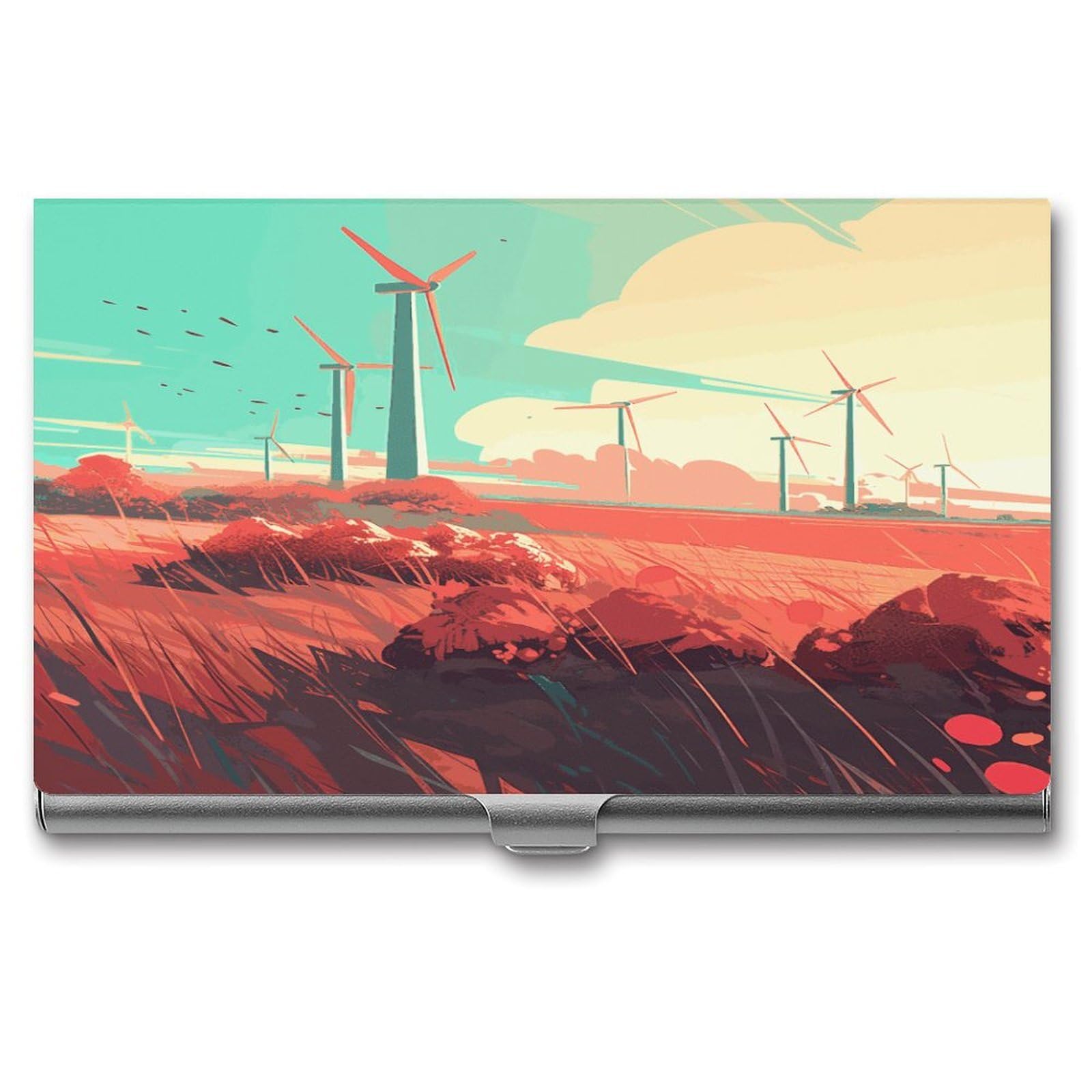 FekiLoot Windmill in Field Business Card Holder for Men Women Metal Slim Organizer Business Card Carrier Wallet Name Cards Holder Retro Slim Pocket Purse Small Portable Card Case