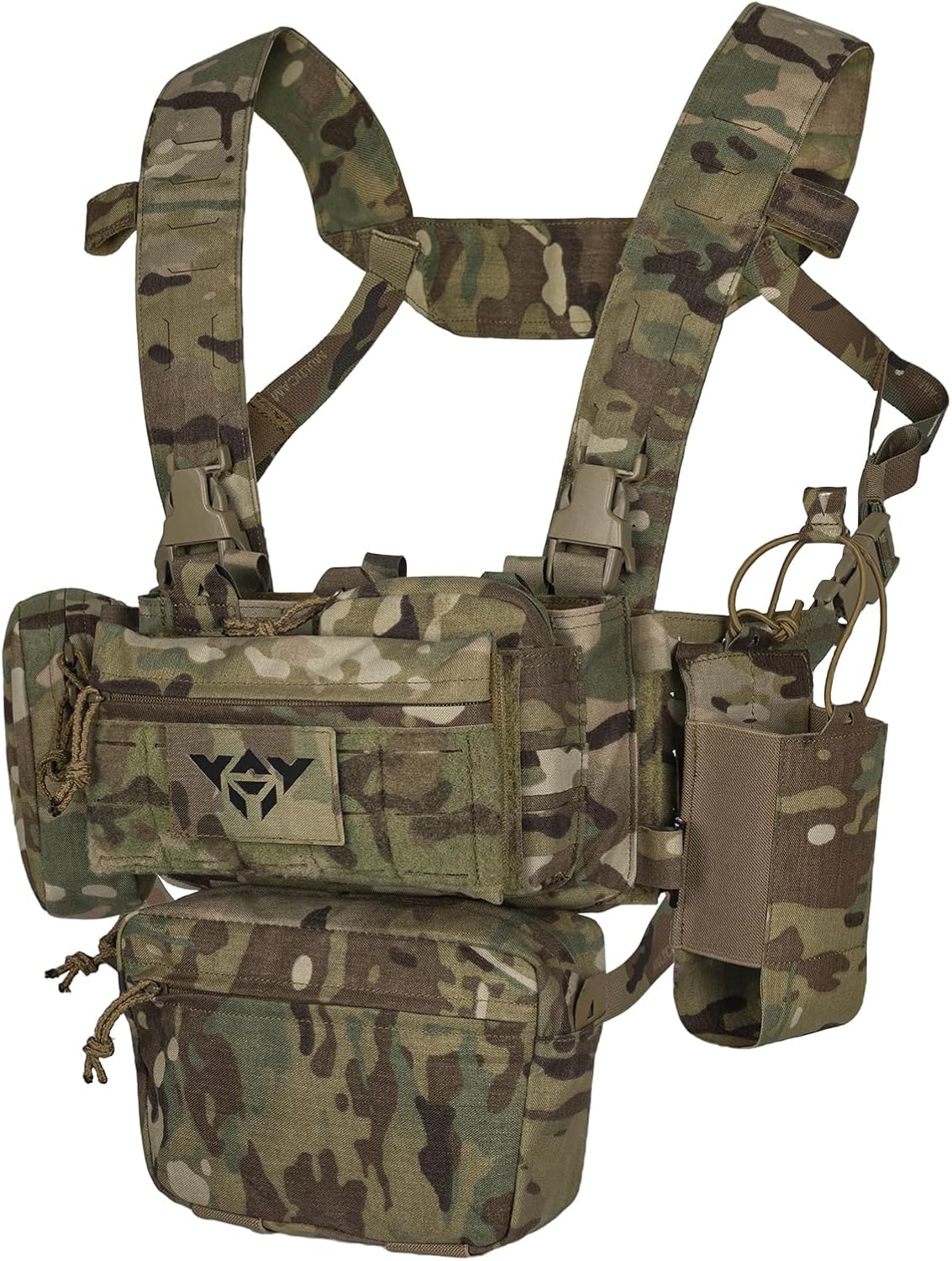 YAKEDA Tactical Chest Mini Rig Vest/Training Mini Rig Adjustable & Detachable with Wing Pouch, Dangler Pouch