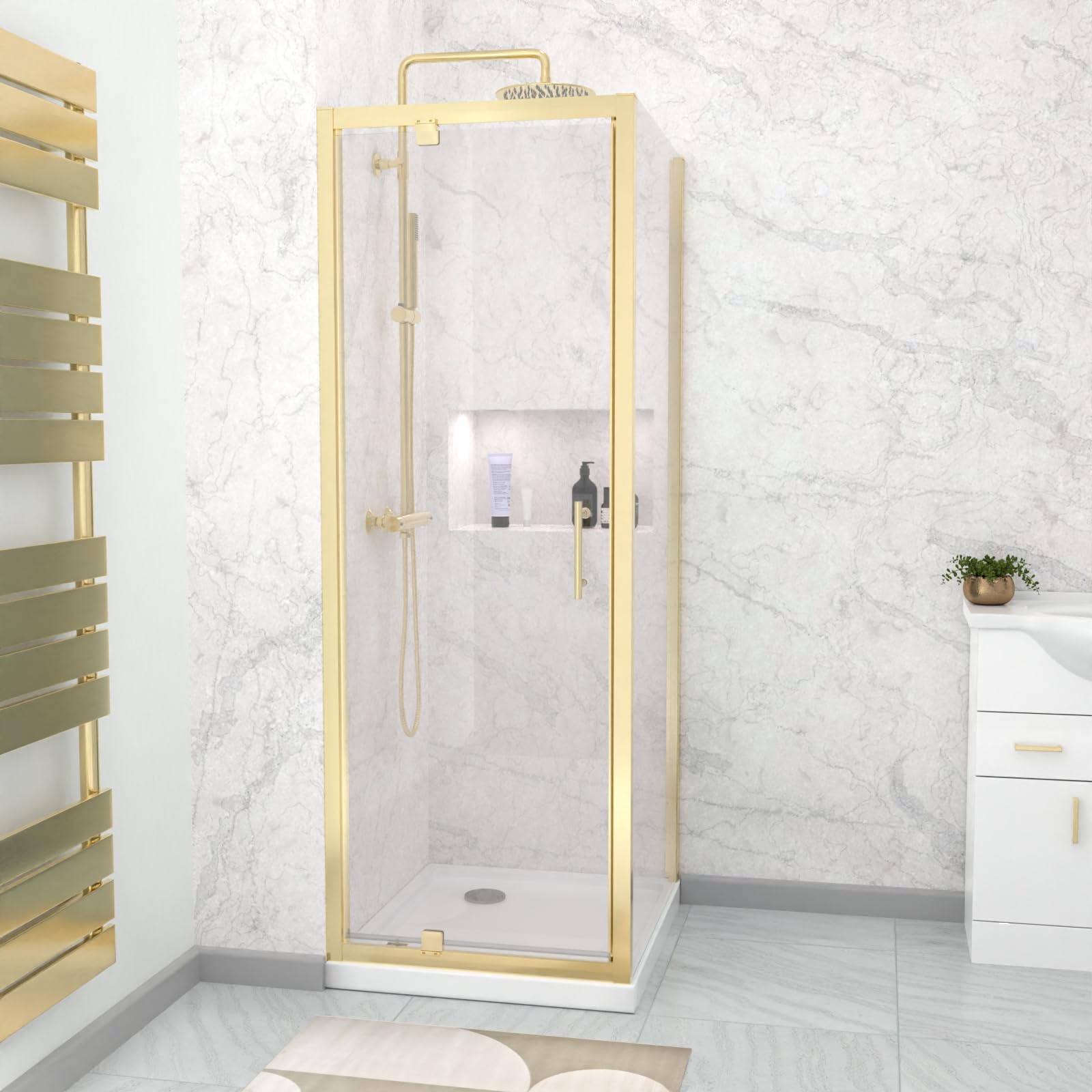 Nes Home Brushed Brass 760 X 700Mm Pivot Door Shower Enclosure & Side Panel