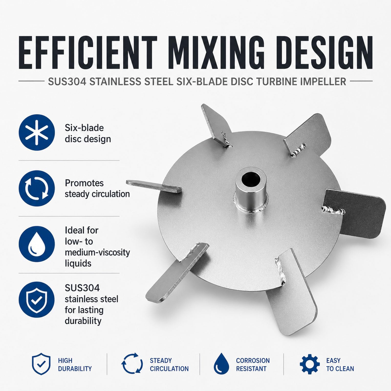 Girante miscelatore in acciaio inox a 6 pale per sostituzione agitatore liquido
