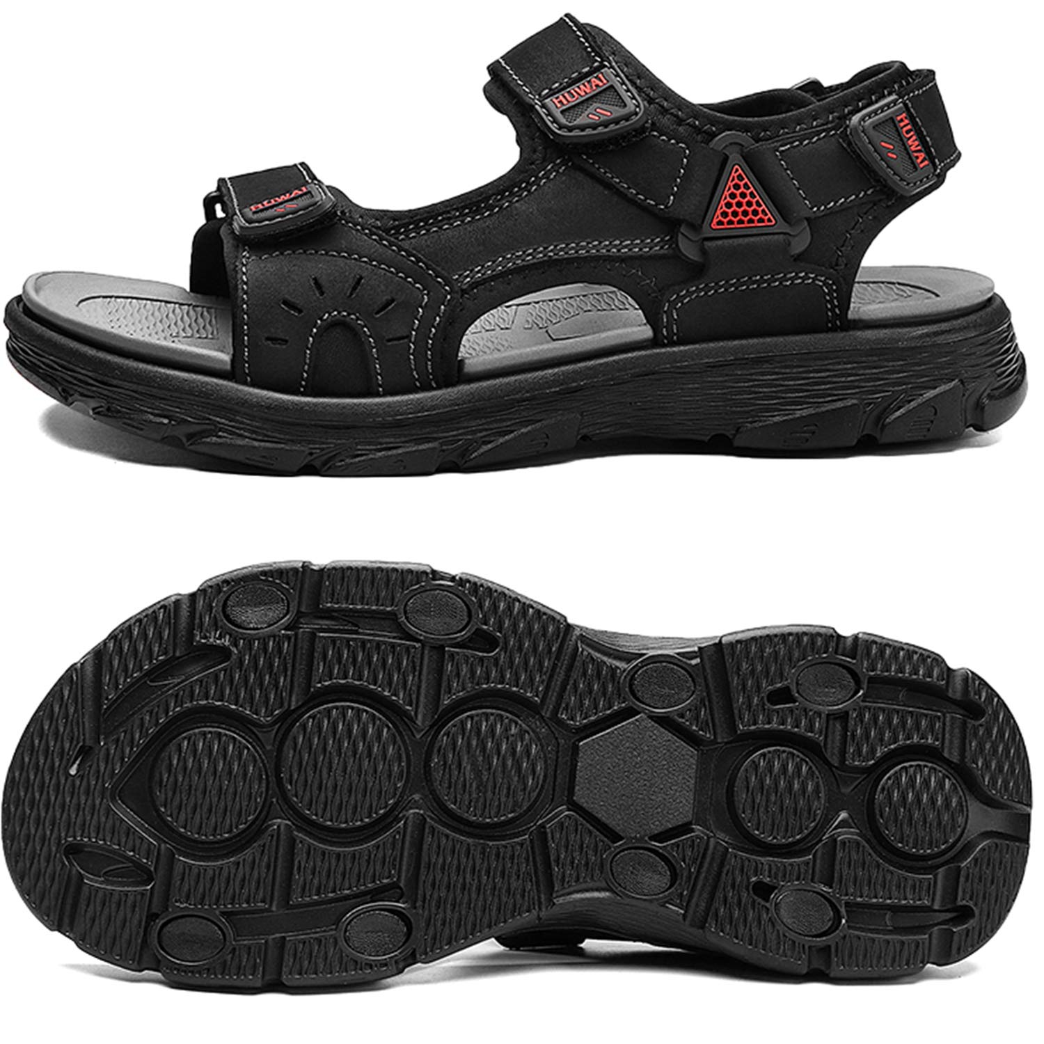 Lvptsh Sandali Sportivi Uomo Sandali de Passeggio Estivi All'aperto Escursionismo Trekking Sandals Pelle Casual Traspirante Spiaggia Sandaletti,Nero 1,EU43