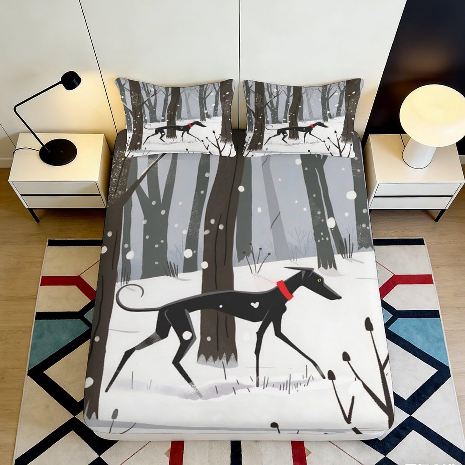 3D Printed Winter Forest Fitted Sheet Microfiber Soft Breathable Snowy Landscape Bed Cover for Bedroom Dormitory Guest Room Mattress Protection Decor 90x200x25cm