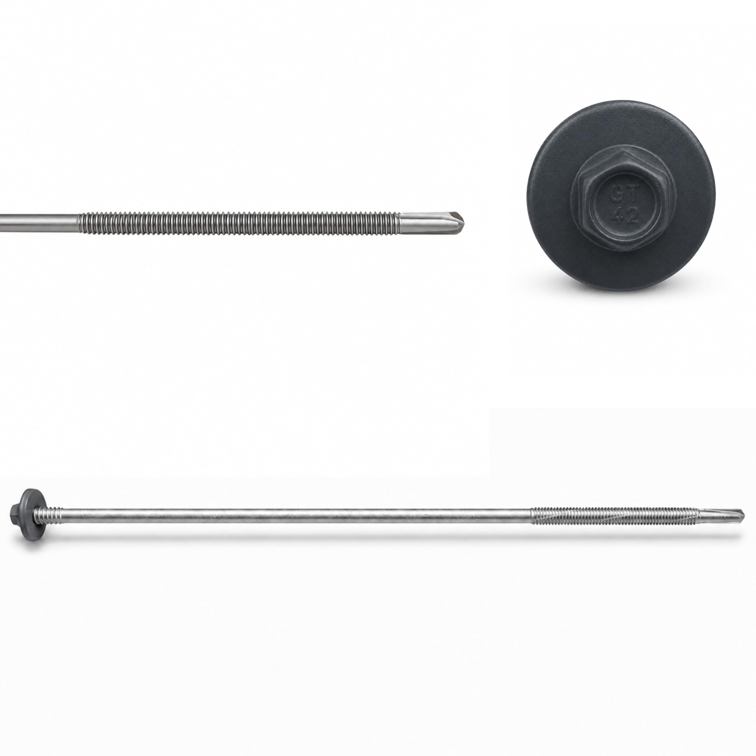 ETANCO GTR 12 SP A19 Tornillo de doble rosca autoperforante para paneles sándwich sobre acero RAL 7016 antracita EPDM arandela ETA CE SW8, 100 unidades (5,5/6,3 x 190 mm)