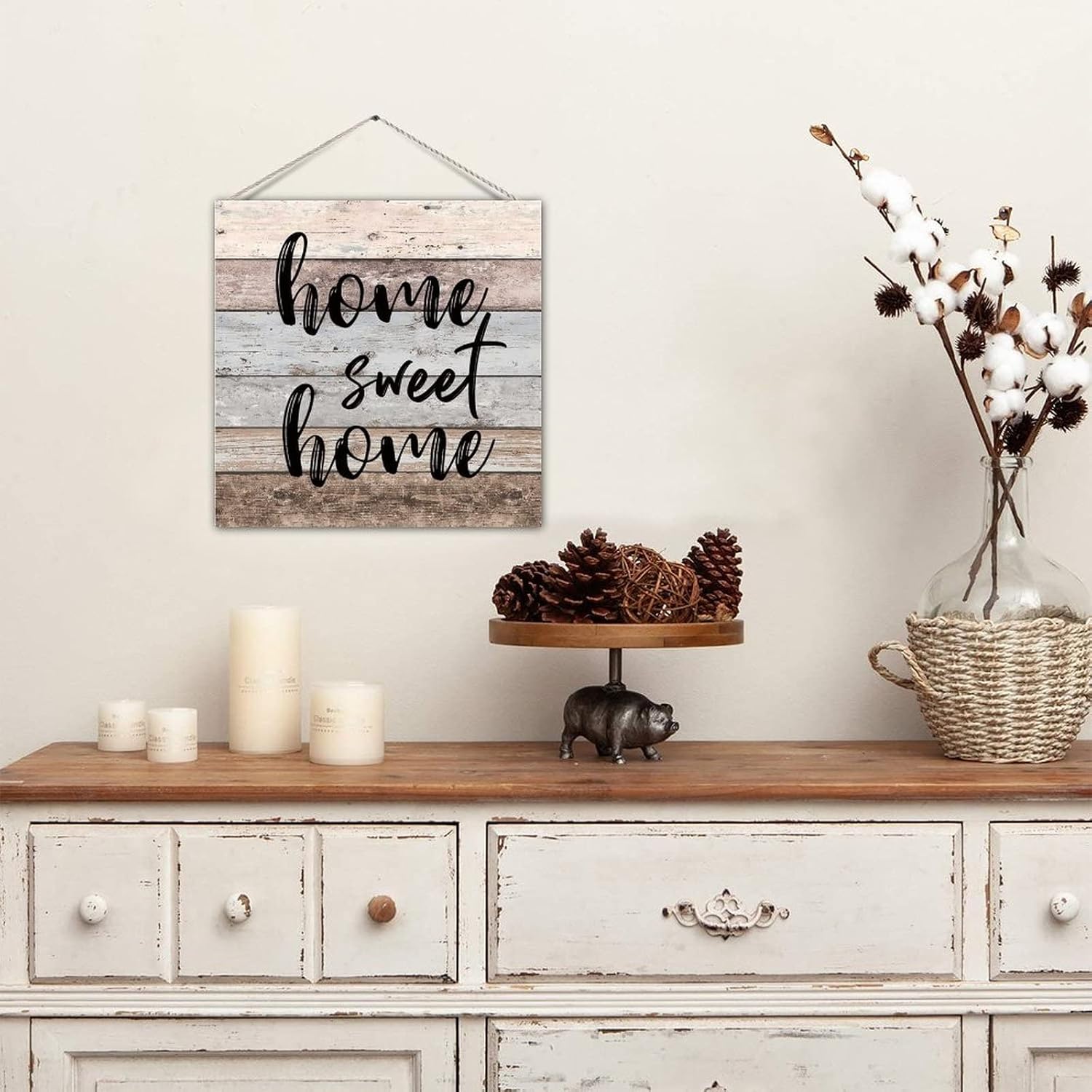 Classical Wooden Pallet Sign Plaque Welcome Sign Home Sweet Home Wood Wall Sign Wall Pediment Motivational Farmhouse Wall Hanging Decorations for Lake House Living Room 12x12in