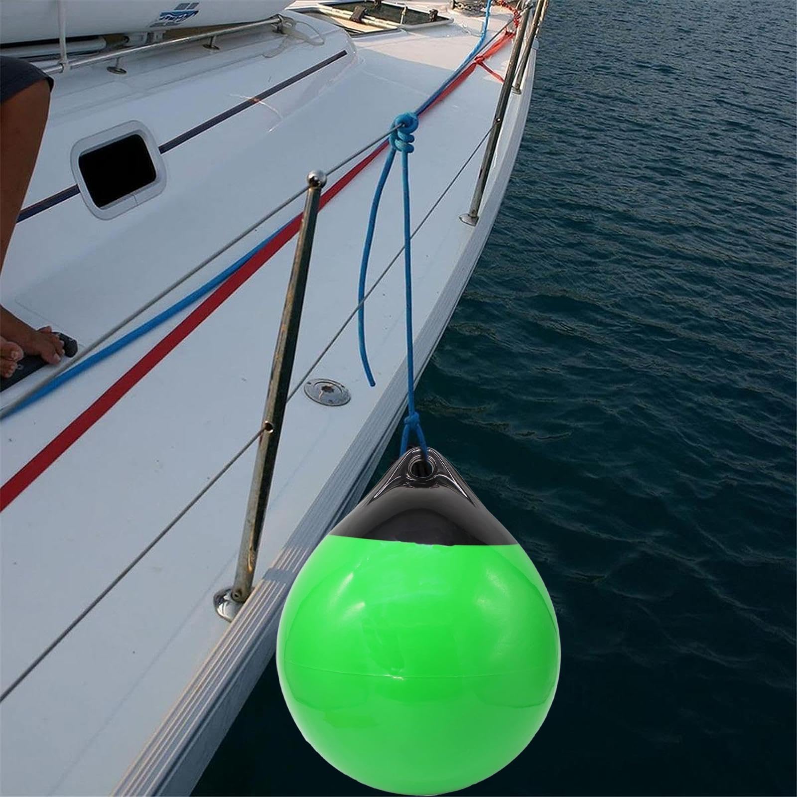 Menolana Round Boat Fender Buoy Ball PVC Lightweight Multipurpose with Eyelet for Yachts Marinas 11.8x13.8inch Anchor Float Buoy, Green