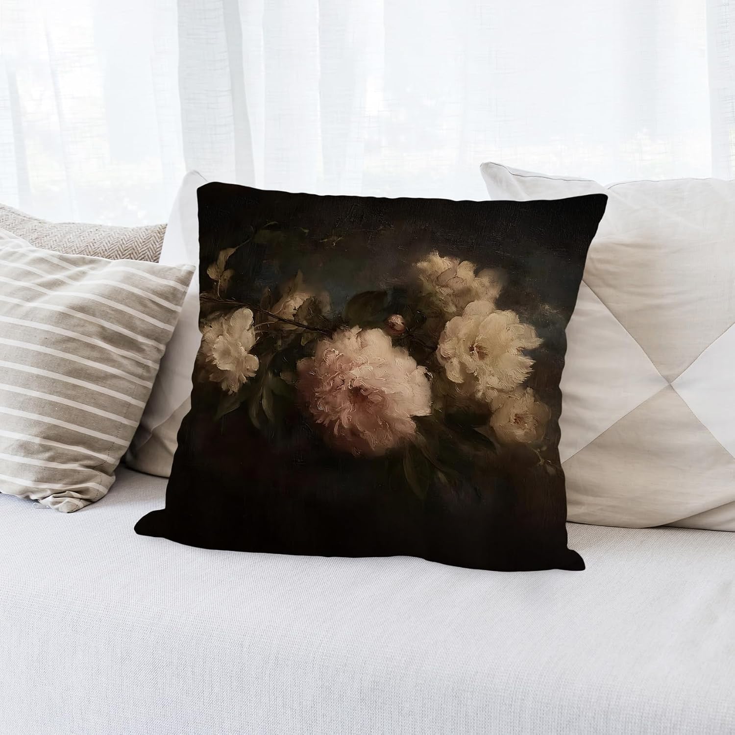 Sufamb Vintage Floral Pillow Covers 18x18, Floral Room Decor, Dark Academia Moody Botanical Flower Decorative Throw Pillow Covers Pillowcases for Home Bedroom Living Room Decor image 3