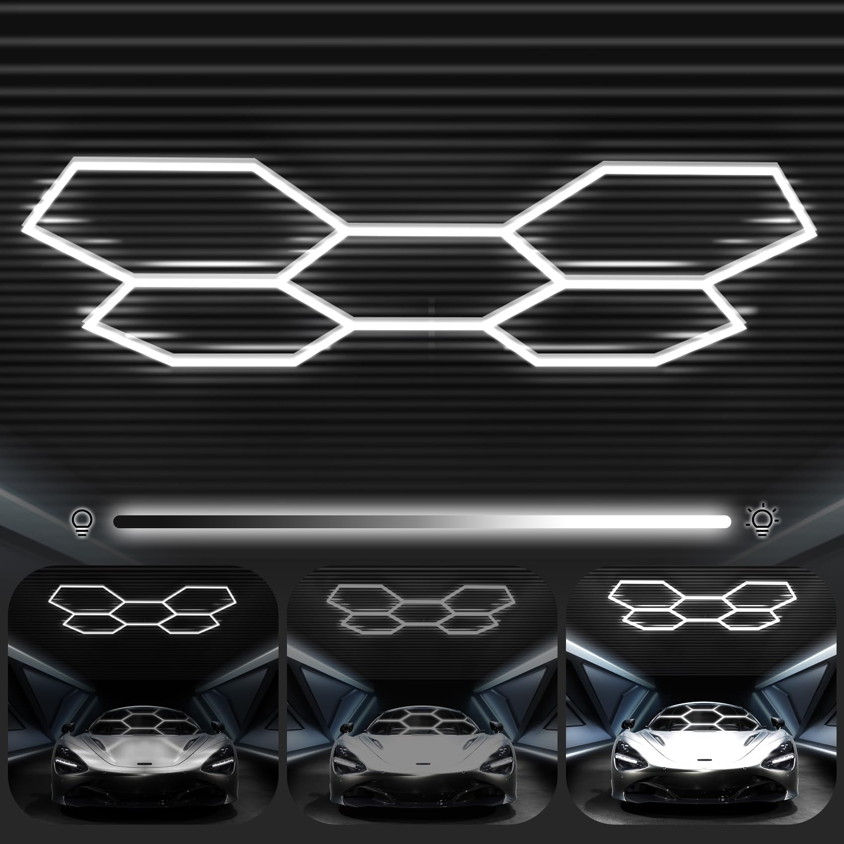 FERUERW Hexagon Garage Lights 3 Level Dimmable, High Brightness
