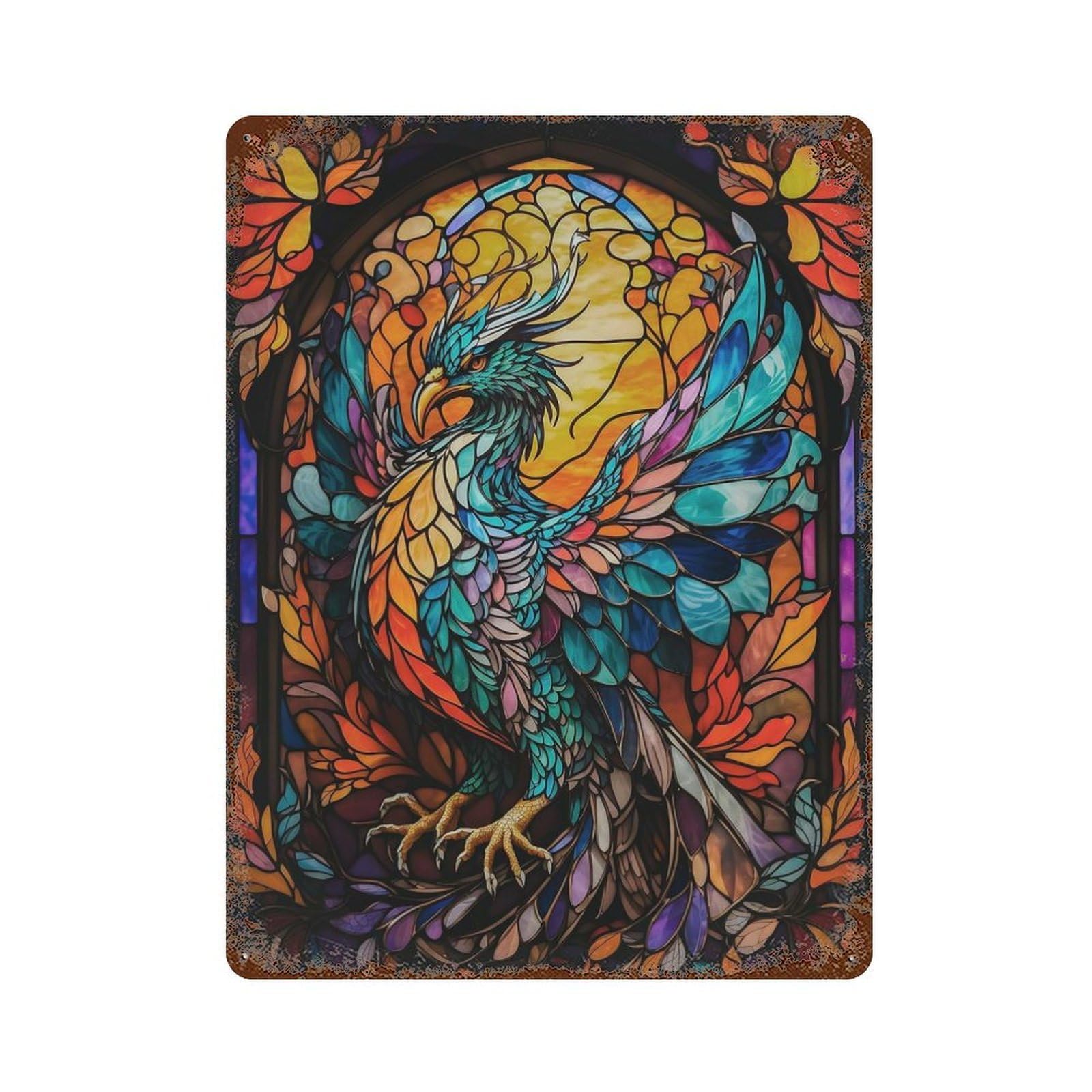 Phoenix Stained Glass Vintage Metal Tin Sign 15.7"x11.8", Ideal for Shed, Workshop And Garage Wall Decor