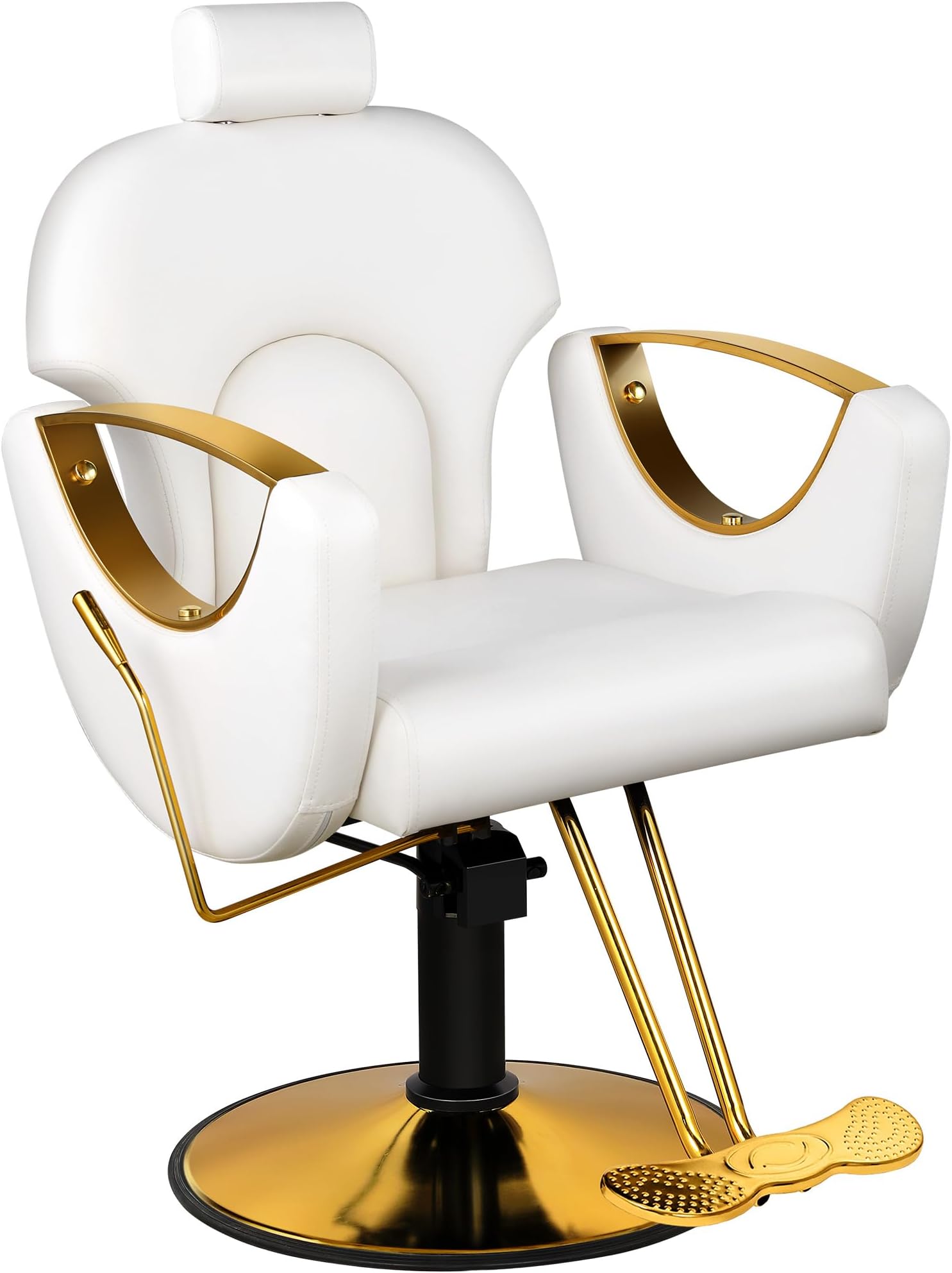 White Salon Chair, 360° Swivel Adjustable Hydraulic Hair Armchair, Reclining Stylist Barber Chairs for Hairdressers