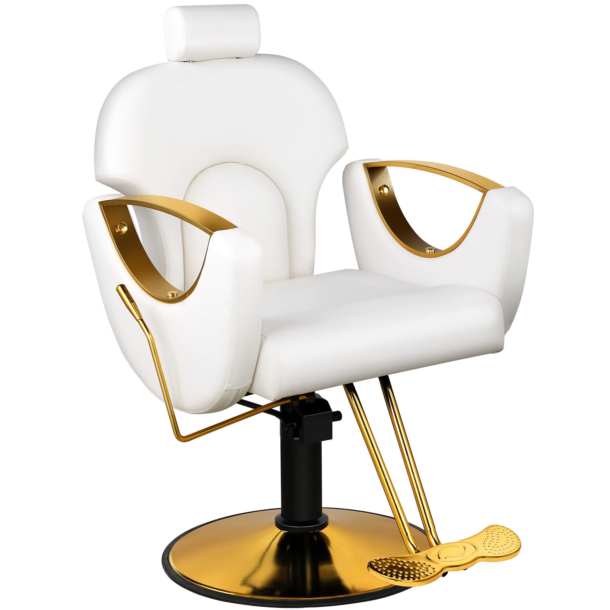 White Salon Chair, 360° Swivel Adjustable Hydraulic Hair Armchair, Reclining Stylist Barber Chairs for Hairdressers