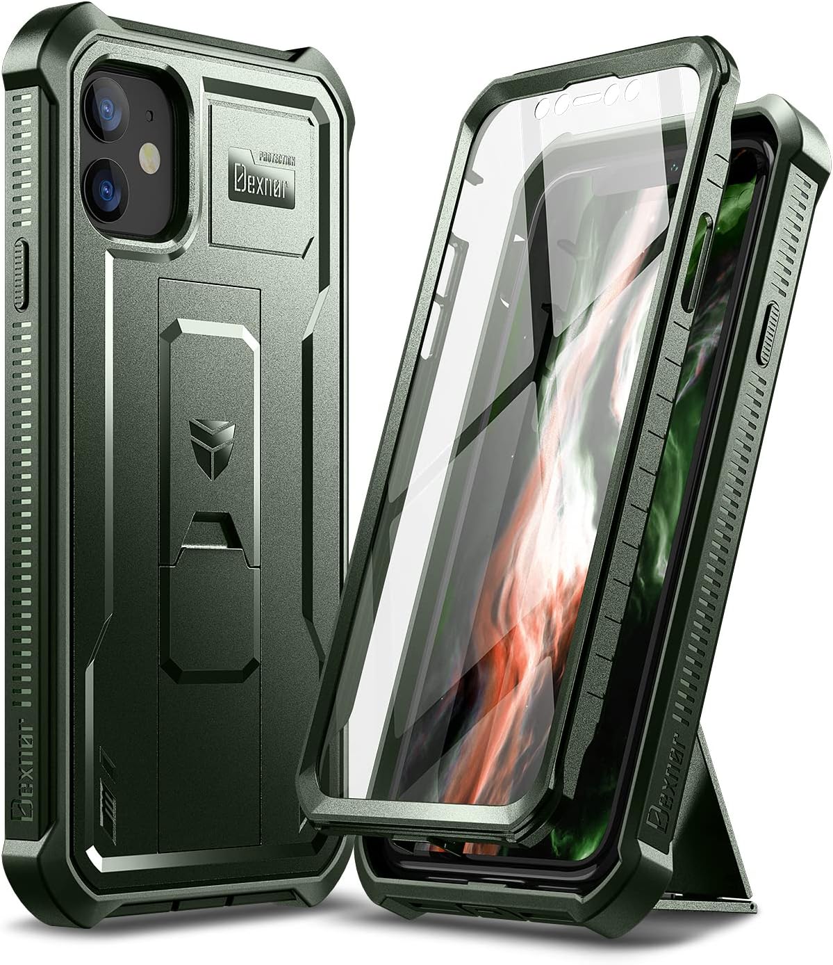 Dexnor for iPhone 11 Case, [Built in Screen Protector and Kickstand] Heavy Duty Military Grade Protection Shockproof Protective Cover for iPhone 11, 6.1 inch Army Green