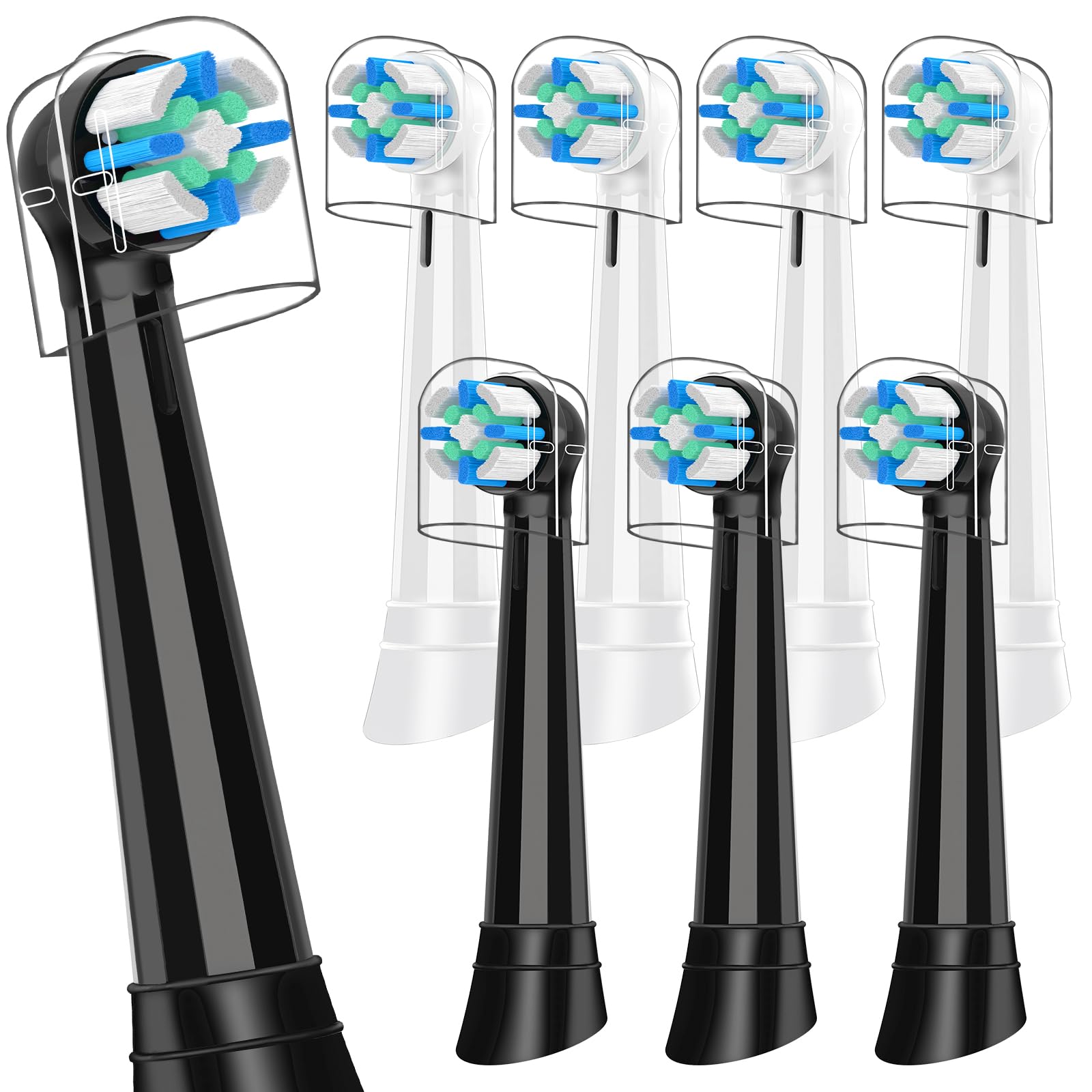 8 pack replacement heads compatible with oral b io 2/3/4/5/6/7/8/9/10/deep clean series electric toothbrush, brush heads refill compatible with oral b io for teeth and gums care (black/white)