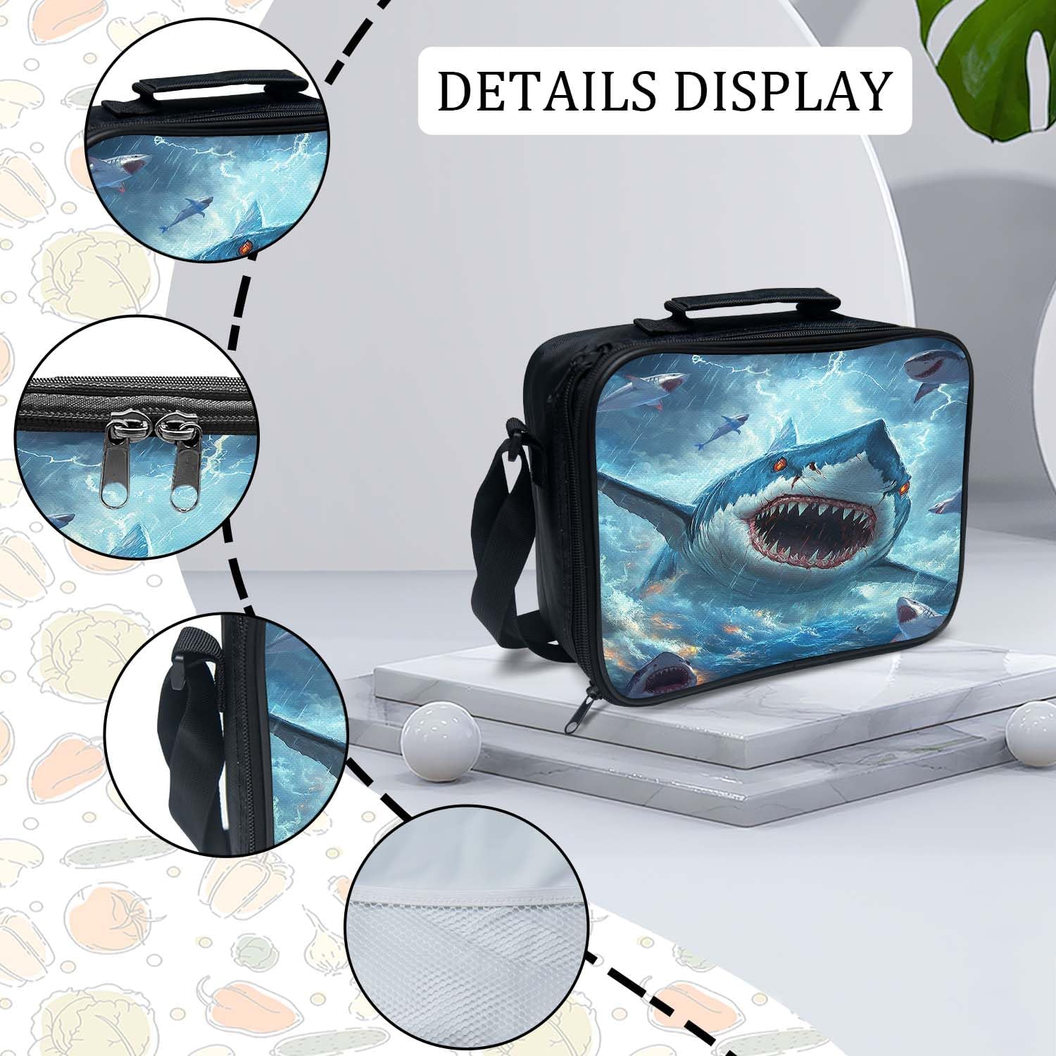 Shark Backpack 3PCS 16" Preschool Elementary Schoolbag with Lunch Box Pencil Case Bookbag Set for Girls Boys Kids Children Teens School Students - Image 6