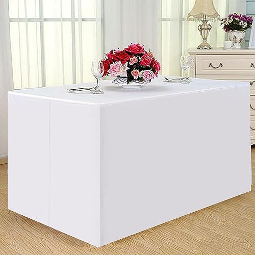 Miniatura 4 de Fixwal Mantel rectangular para mesas de 6 pies, paquete de 2 manteles de 72 x 30 pulgadas, color blanco