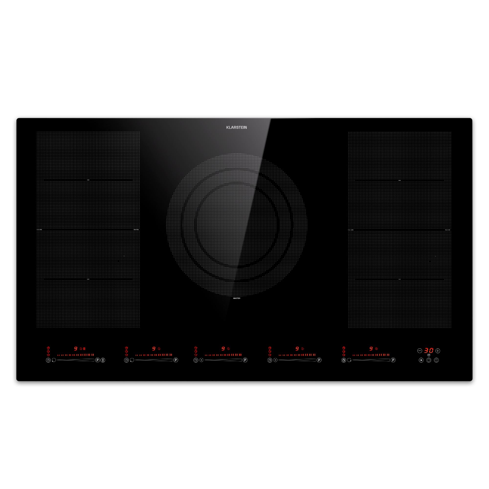 Klarstein Plaque Induction en Céramique de 9600W, Plaque de Cuisson Electrique à Induction, 5 Feux, Tables de Cuisson, Plaques chauffantes Flex Zone, Rechaud Electrique Cuisine