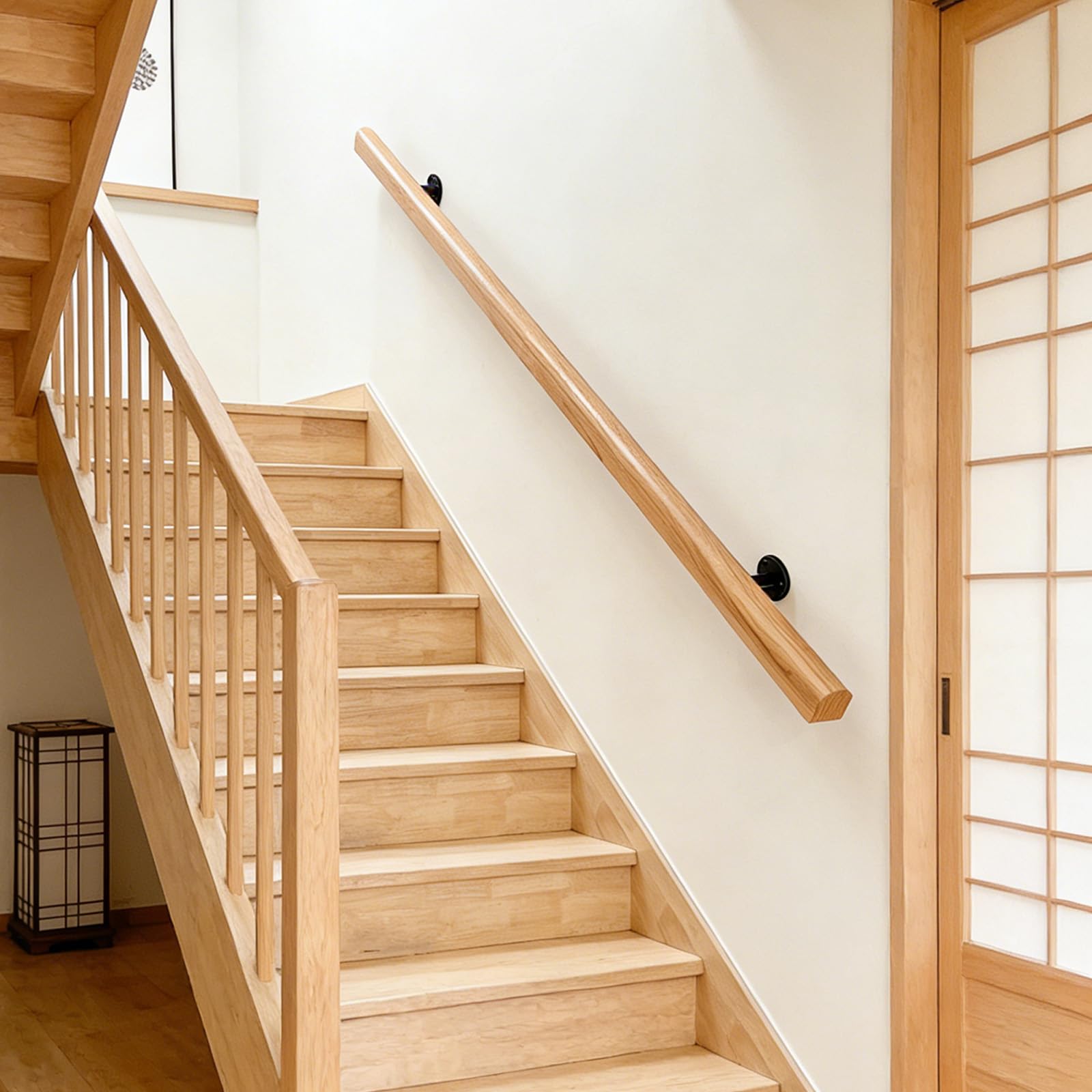 Pasamanos De Madera Para Escalera Interior, Barandilla Antideslizante De 50-600 Cm, Montada En La Pared Con Soporte De Metal Para Lofts De Jardín De Casa