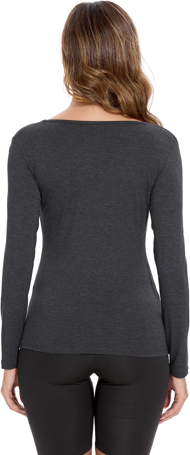 GYS Bamboo Viscose Pajama Tops for Women V Neck Slim Fit Basic Long Sleeve T Shirt - Image 2