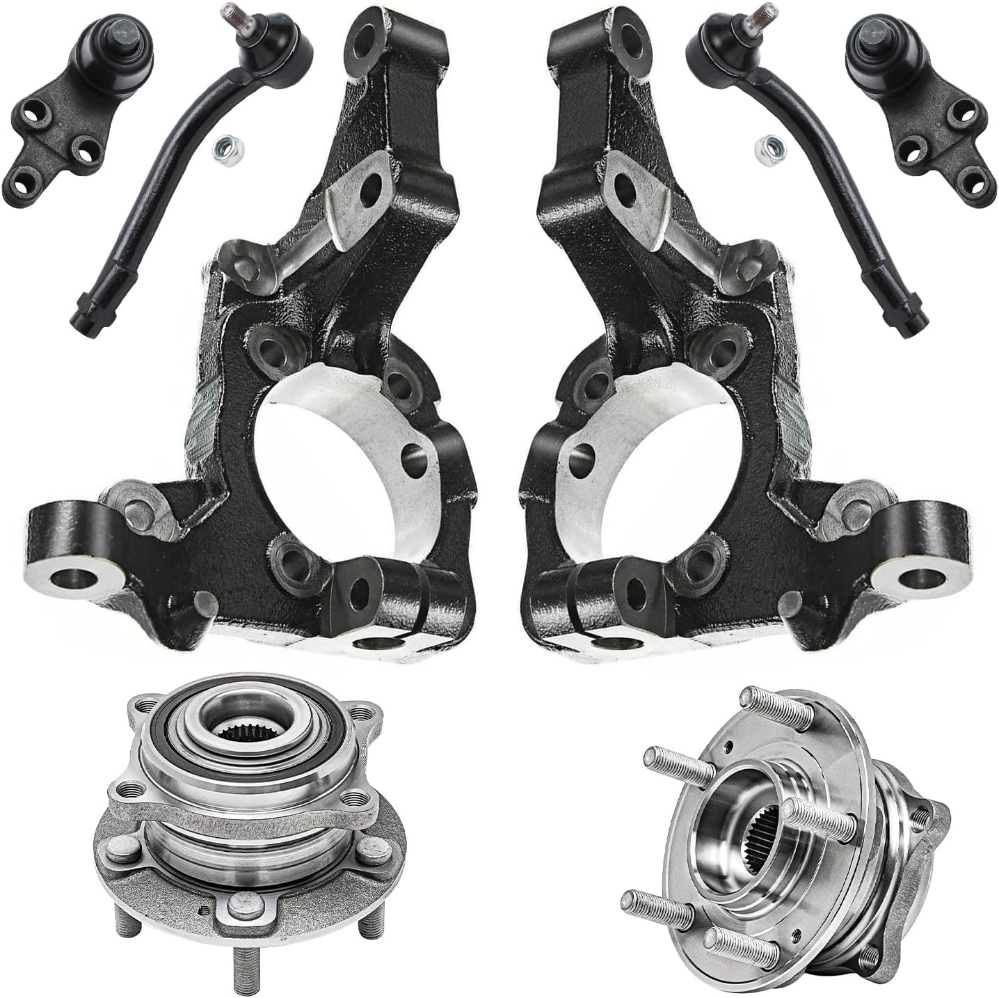 8pc Front Steering Knuckles Wheel Hub and Bearings Outer Tie Rods Suspension Kit