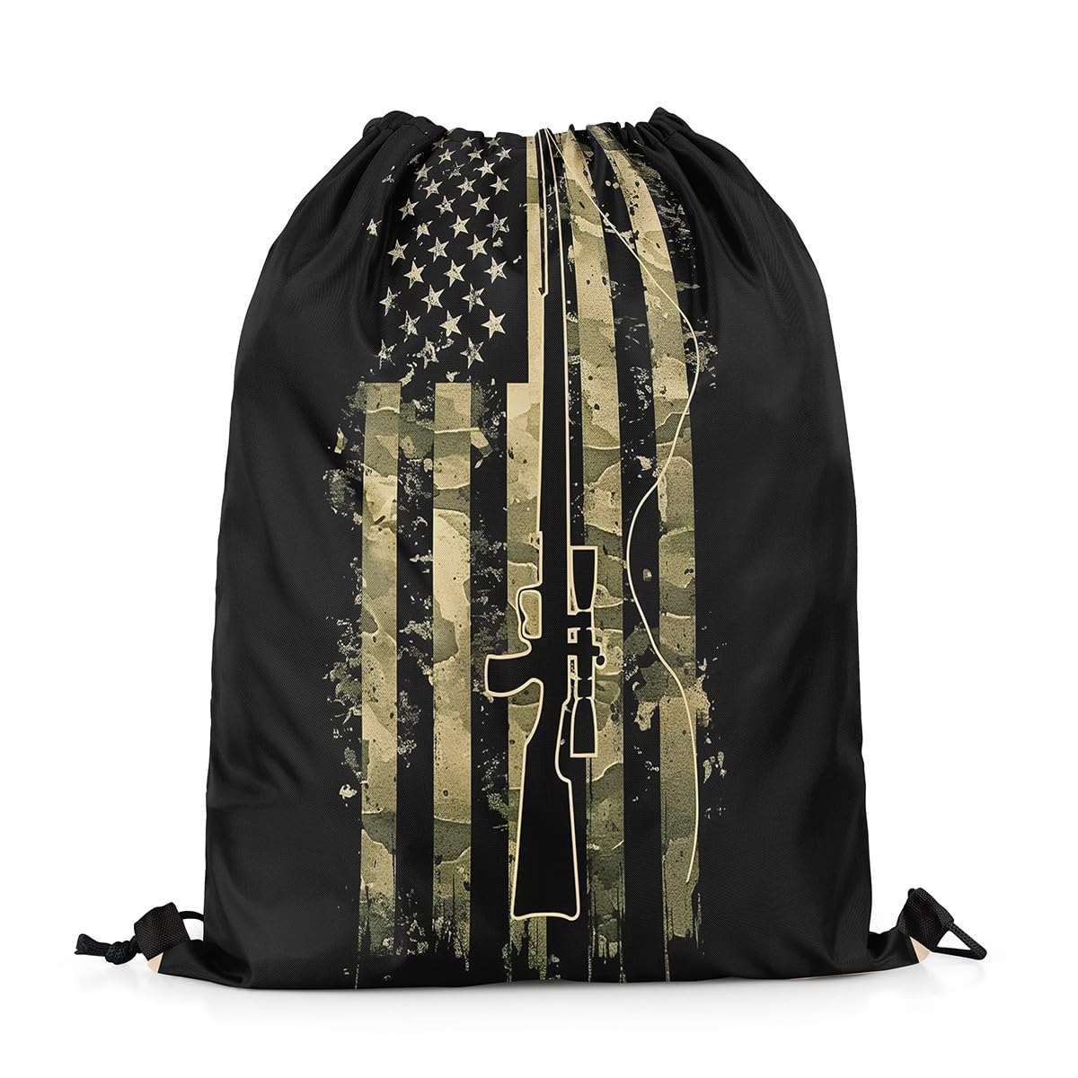 Homewish Green Camouflage Drawstring Bags,Flag Drawstring Backpack 33 x 40 cm for Sport Gym Swim Yoga Camping,Army Camo Shotgun Draw String Back Bag,Retro Stripes String Backpack