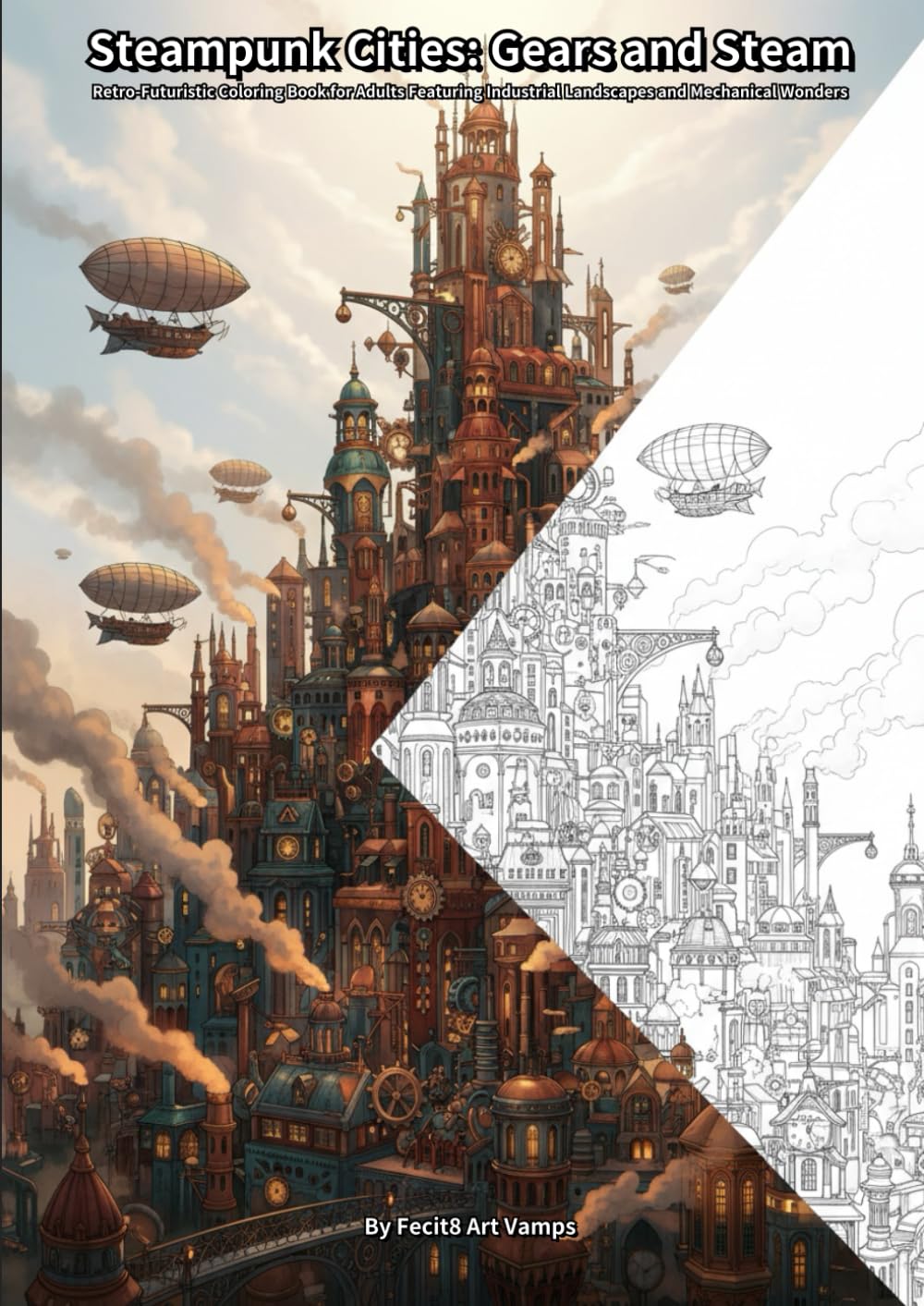 Steampunk Cities: Gears and Steam: Retro-Futuristic Coloring Book for Adults Featuring Industrial Landscapes and Mechanical Wonders