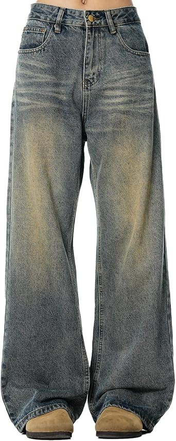 Wide Leg Jeans Men Y2k Baggy Hip Hop Grey Jeans Casual Loose Fit Skater Denim Pants Vintage Oversized Pants Streetwear