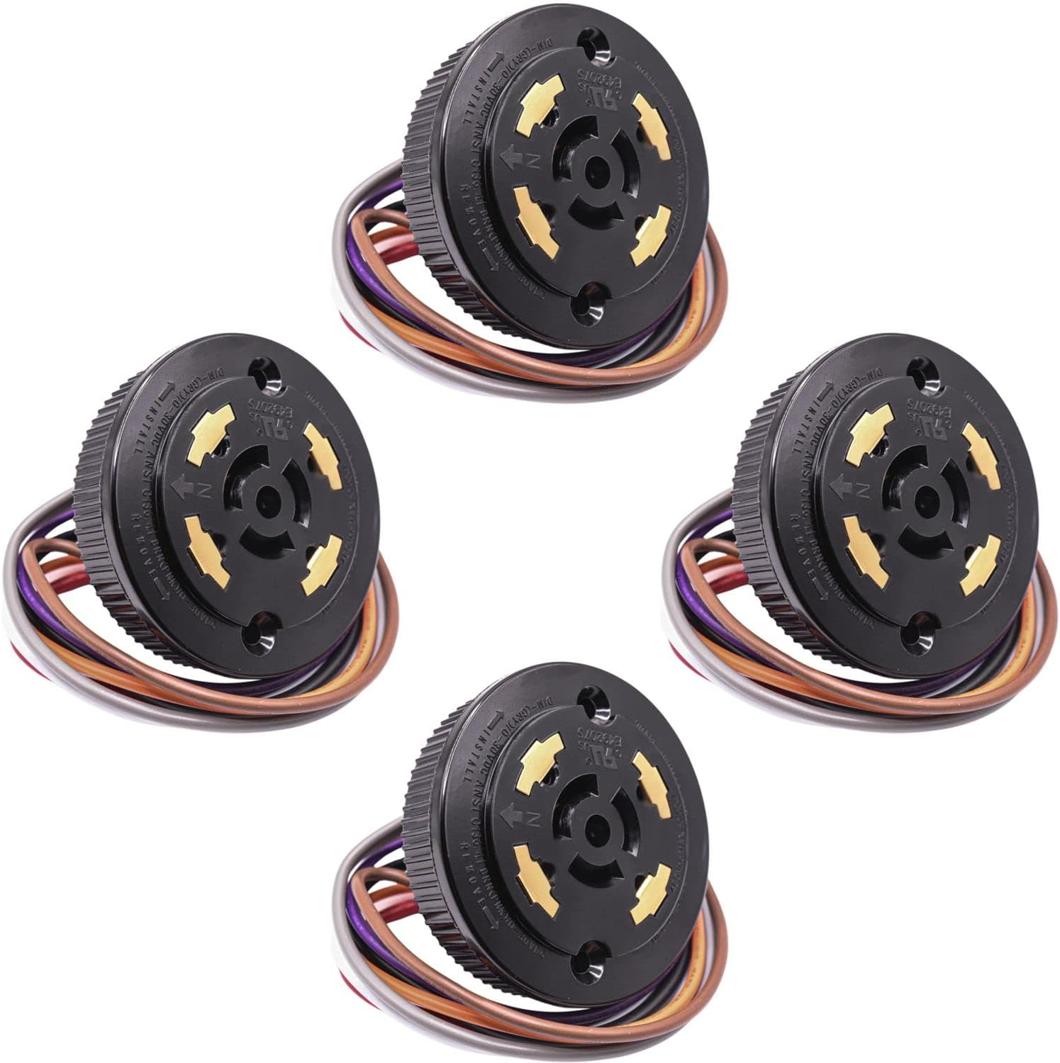 HQRP 4-Pack Photocell Sensor 7 Wires Dimming Receptacle Light Switch Socket Dusk to Dawn Outdoor Plug Base Twist Lock for Garden Light, Street Light, Led Flood Light, Outdoor Light, etc.