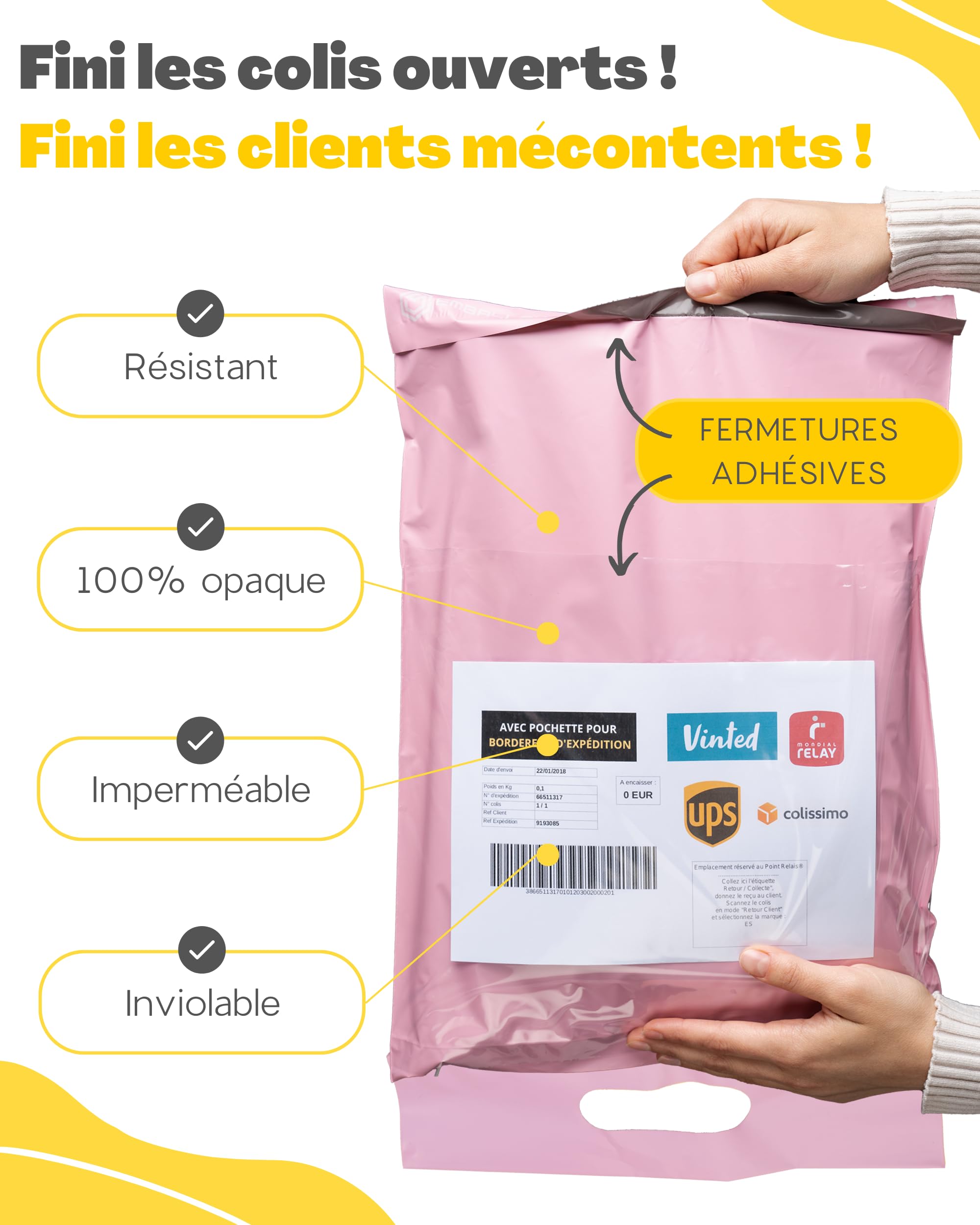 Lot De 60 Enveloppes Plastique D'expédition Auto-adhésives - 4 Tailles (C5, A4, B4, A3) - Intérieur Noir Opaque - Avec Poignée - 5