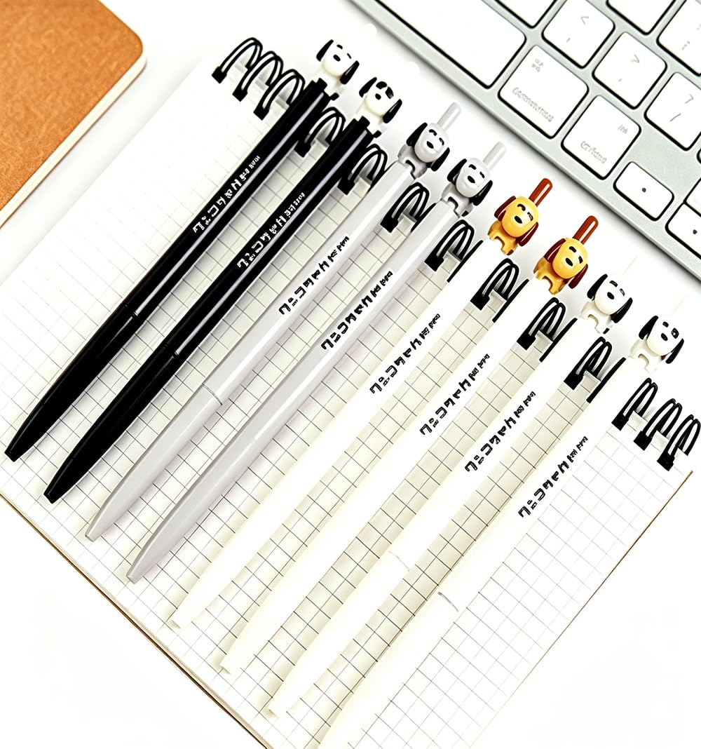 Gelschreiber, Motiv: schwarzer weißer Hund, 0,5 mm, Cartoon, niedliche Gelstifte, schwarze Tinte, Druckstift, Büro, Schreibwaren, Schule, Geschenke, Kawaii-Zubehör, 8 Stück