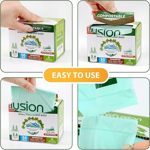 Miniatura 7 de Bolsas de basura compostables con asa y lazo, bolsas de basura, 2.6 galones, bolsas de basura pequeñas para compost bin cocina, certificadas por BPI