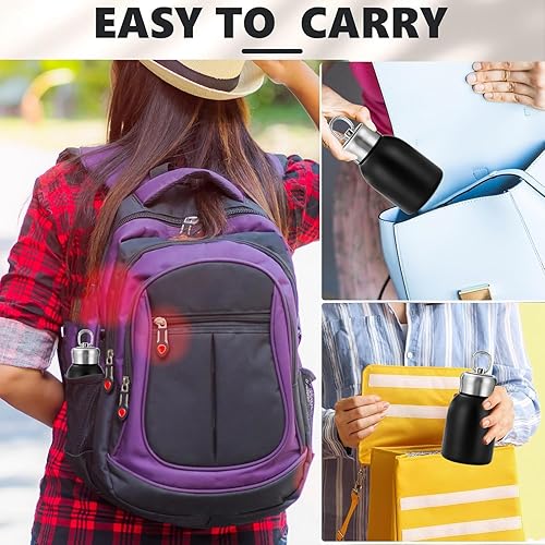 Miniatura 7 de Mini botella de agua aislada al vacío de acero inoxidable para bebidas frías y calientes, taza de café de viaje 10.2 oz 10.1 fl oz (negro)