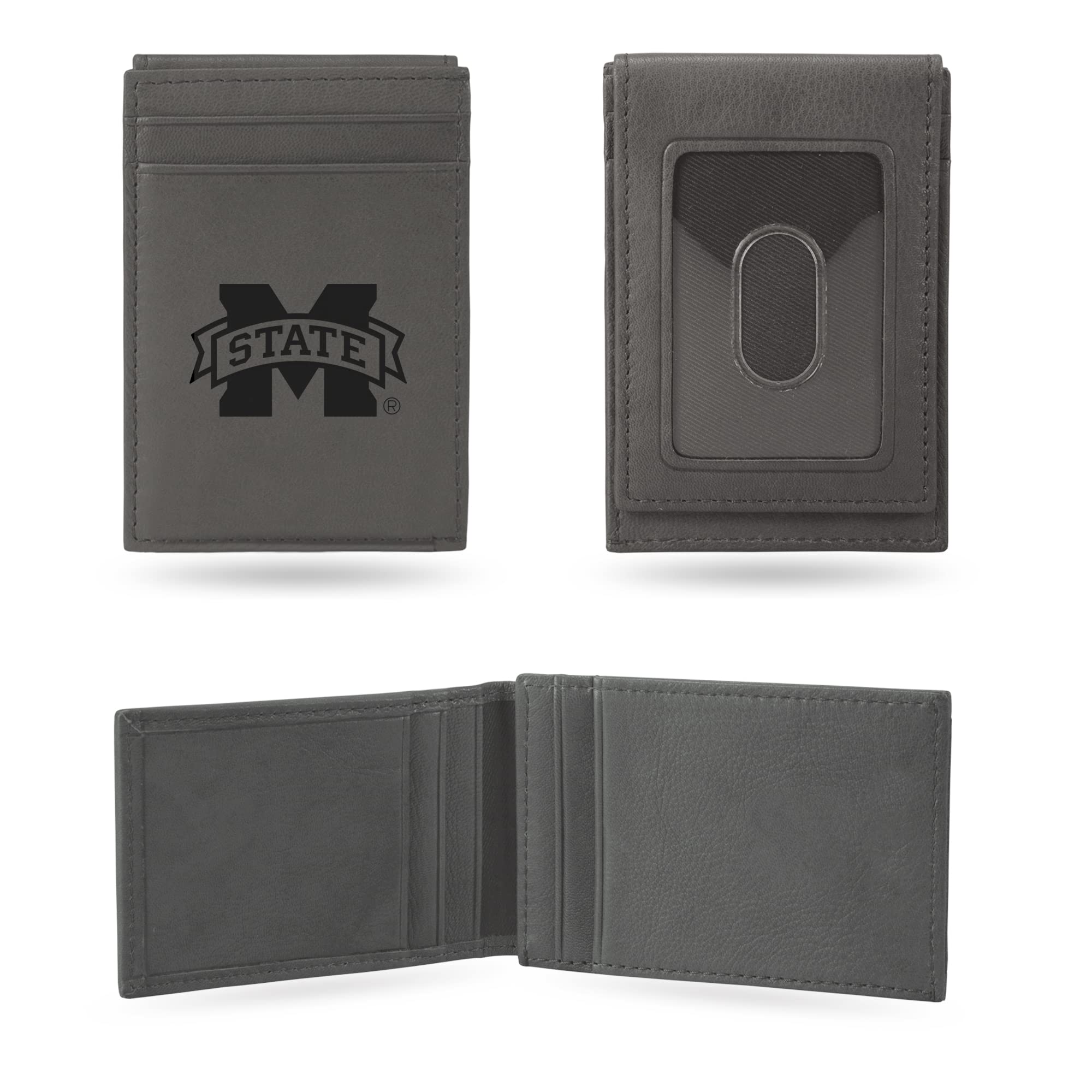 Rico Industries NCAA Gray Laser Engraved Front Pocket Wallet - Compact/Comfortable/Slim