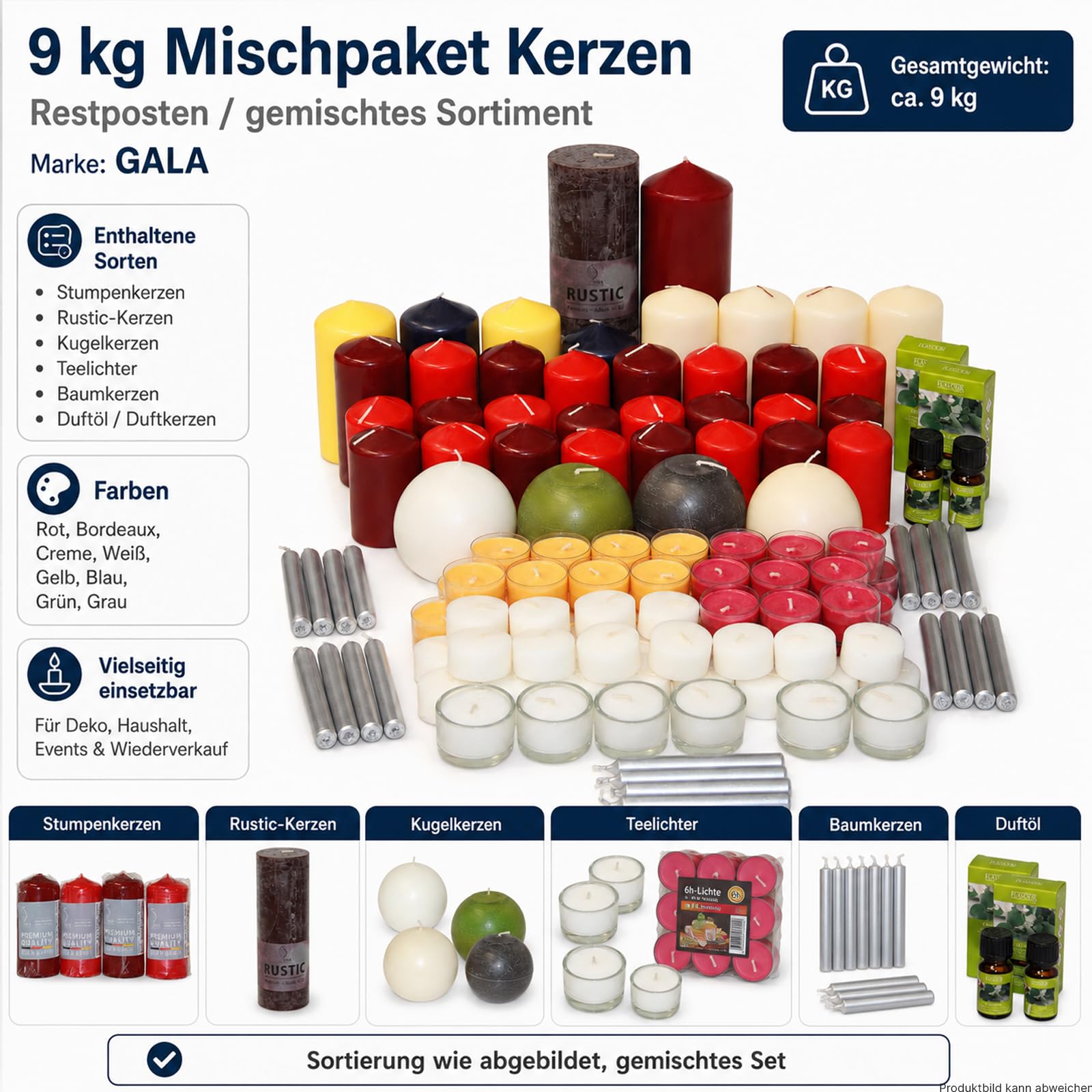 Kerzenset Mischpaket, 9 kg