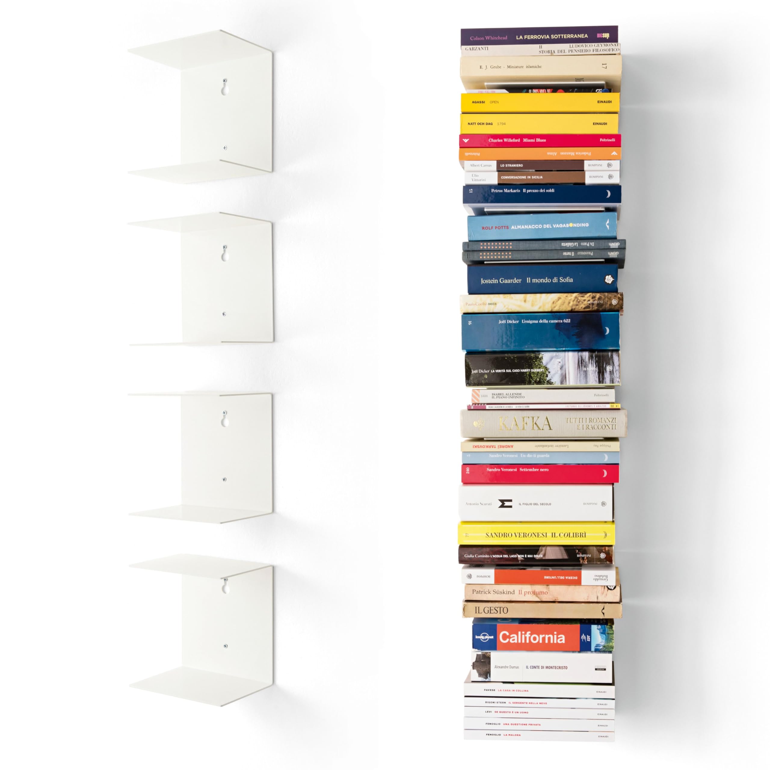 home3000 D-Segno Unsichtbares Wandregal aus Metall – Design-Wandregale, platzsparendes schwebendes Bücherregal, ausziehbare Bücherregale – Hergestellt in Italien (4, Weiß)