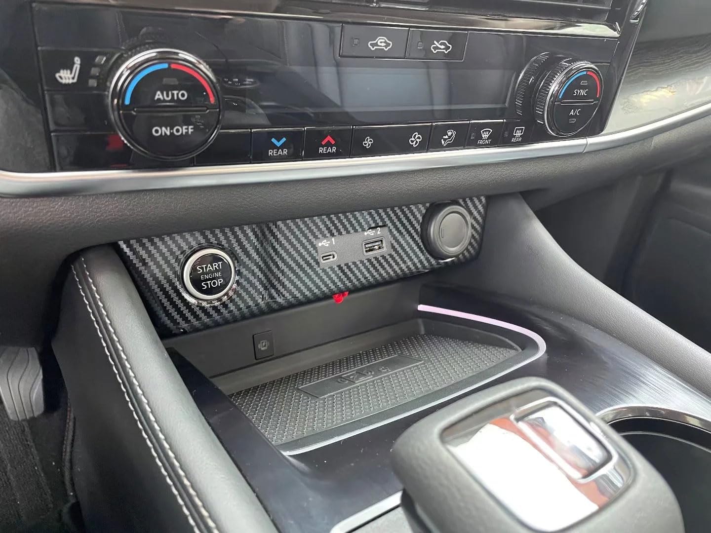 Cigarette Lighter Panel Cover Trim Compatible with Nissan Rogue 2021 2022 2023 2024 2025 2026 Center Console USB Panel Cover Interior Car Accessories ABS 1PC (Carbon Fiber Style)