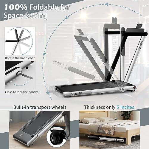 Miniatura 6 de Goplus Caminadora 2 en 1 para debajo del escritorio, 2.5 HP Superfit plegable para oficina en casa con aplicación inteligente, control remoto,