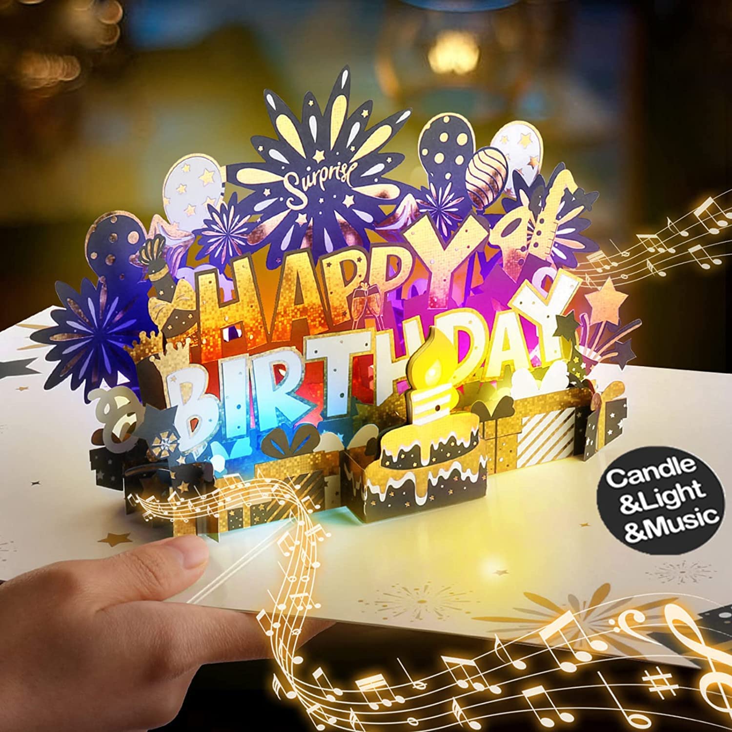Birthday Card, LIGHTS & SOUND Pop up Happy Birthday Cards Birthday Gifts for Women Men Husband Wife Kids Greeting Cards With Envelopes
